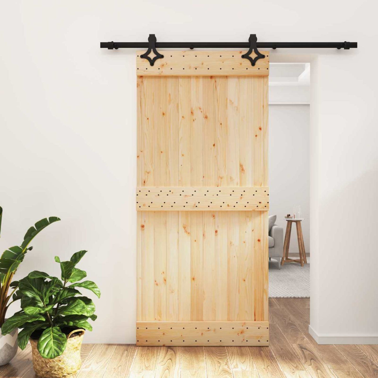 Schuifdeur Naturel en Zwart 95 x 210 cm Massief Grenenhout is nu te koop bij PeponiXL, paradijselijk wonen!