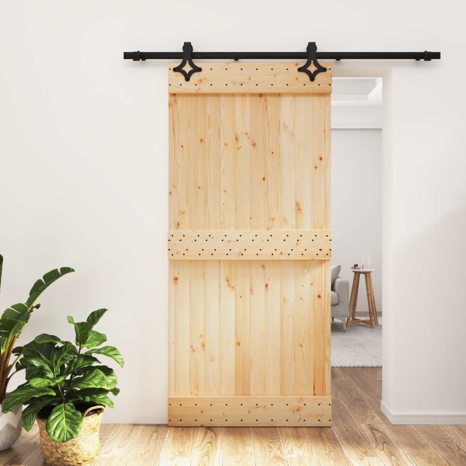 Schuifdeur Naturel en Zwart 95 x 210 cm Massief Grenenhout is nu te koop bij PeponiXL, paradijselijk wonen!