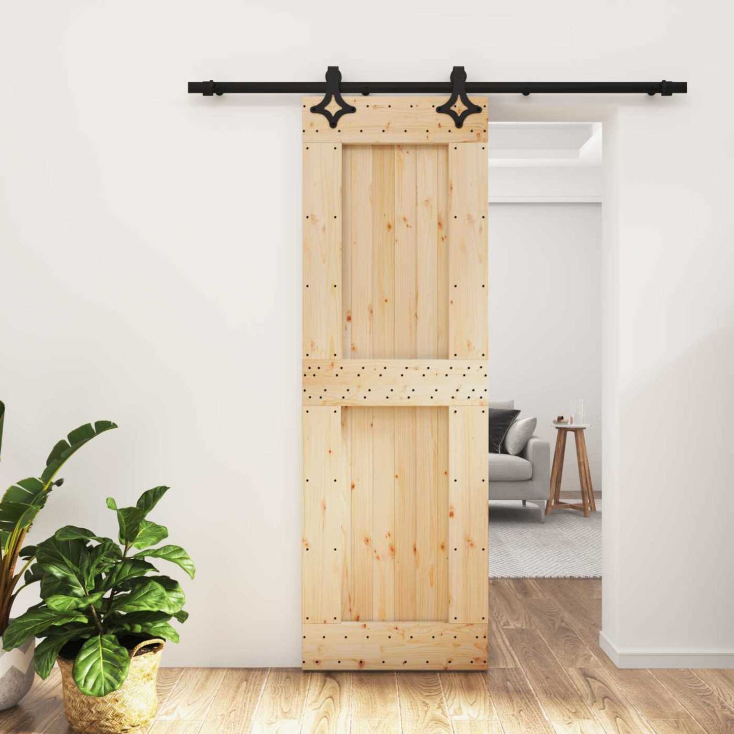 Schuifdeur Naturel en Zwart 70 x 210 cm Massief Grenenhout is nu te koop bij PeponiXL, paradijselijk wonen!