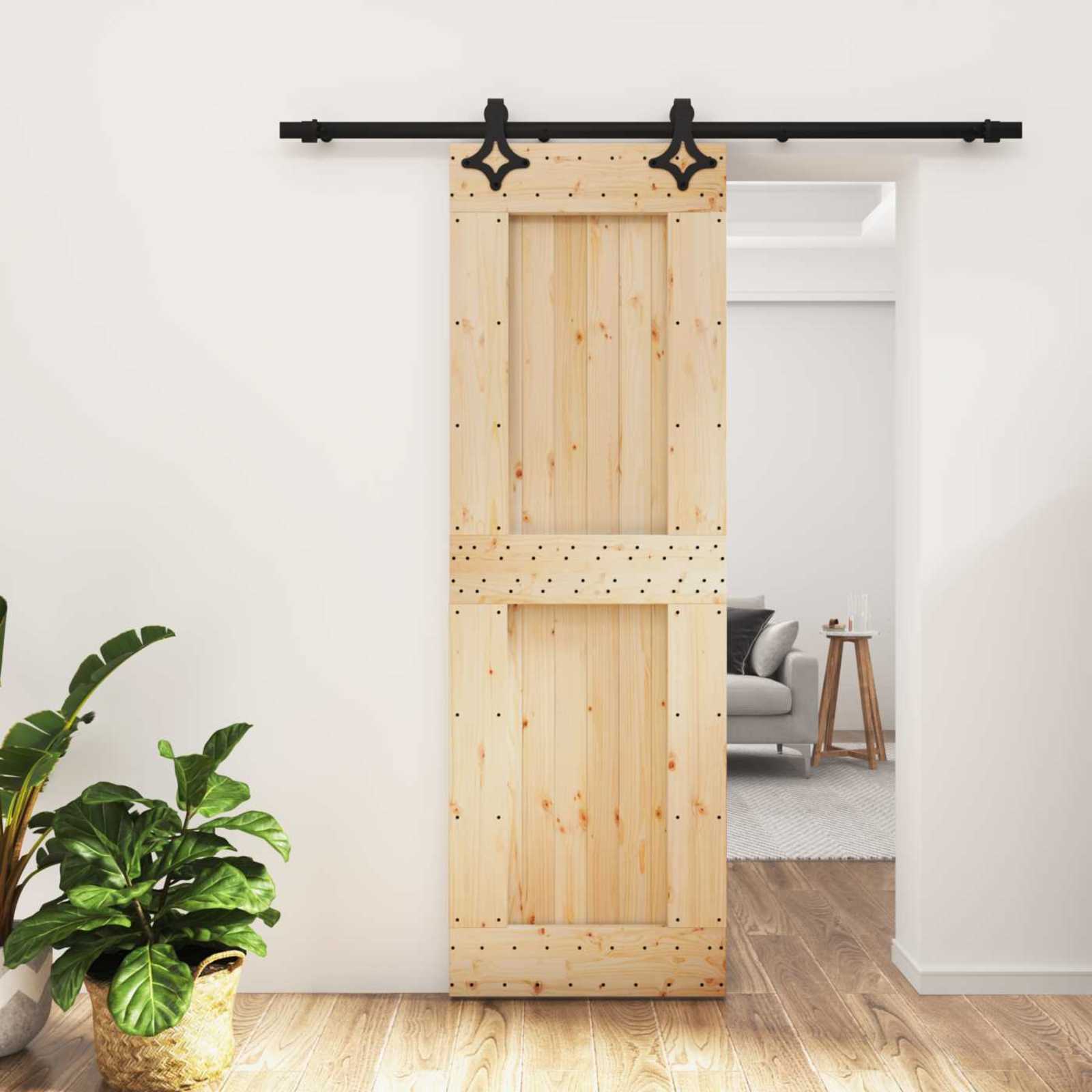 Schuifdeur Naturel en Zwart 70 x 210 cm Massief Grenenhout is nu te koop bij PeponiXL, paradijselijk wonen!