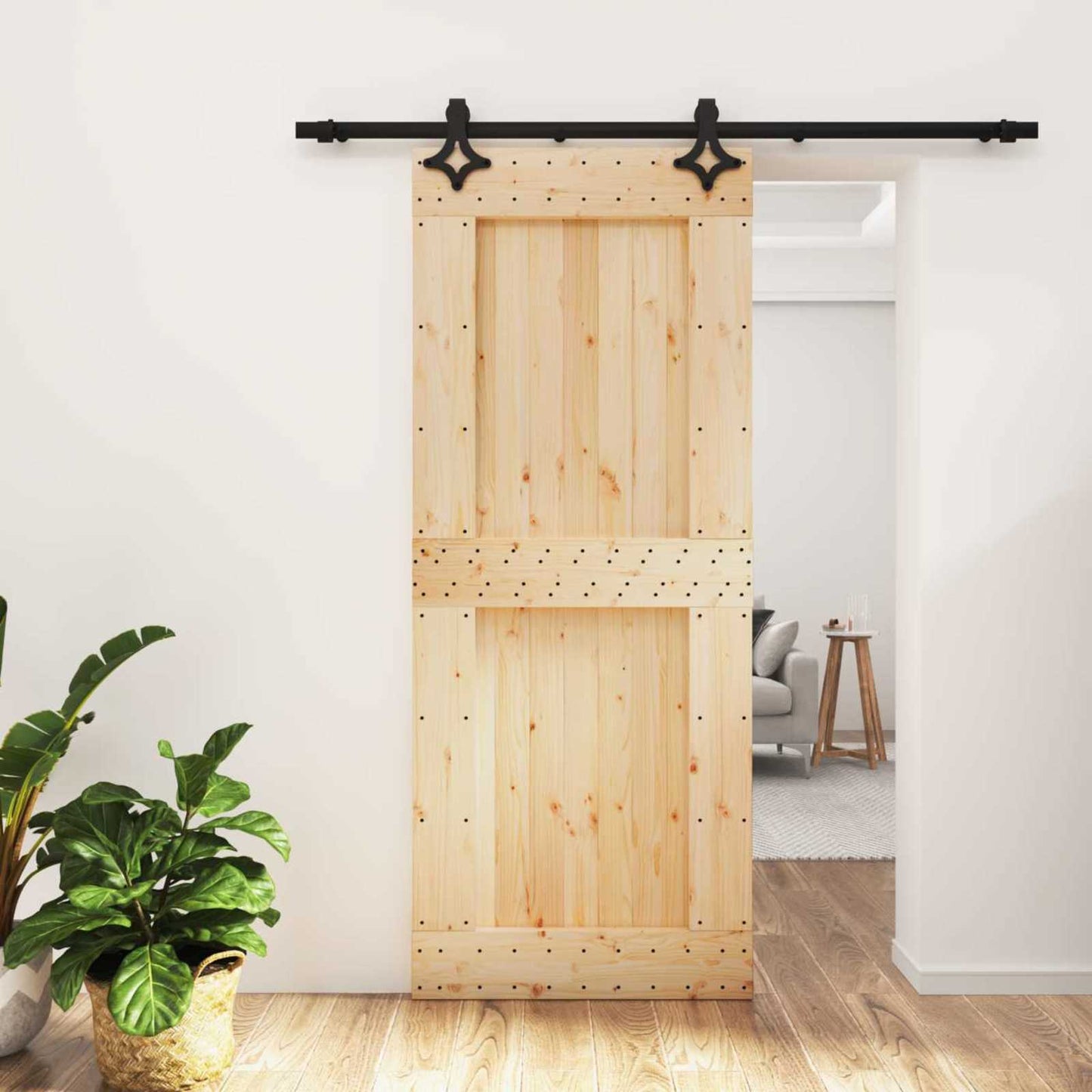 Schuifdeur Naturel en Zwart 85 x 210 cm Massief Grenenhout is nu te koop bij PeponiXL, paradijselijk wonen!