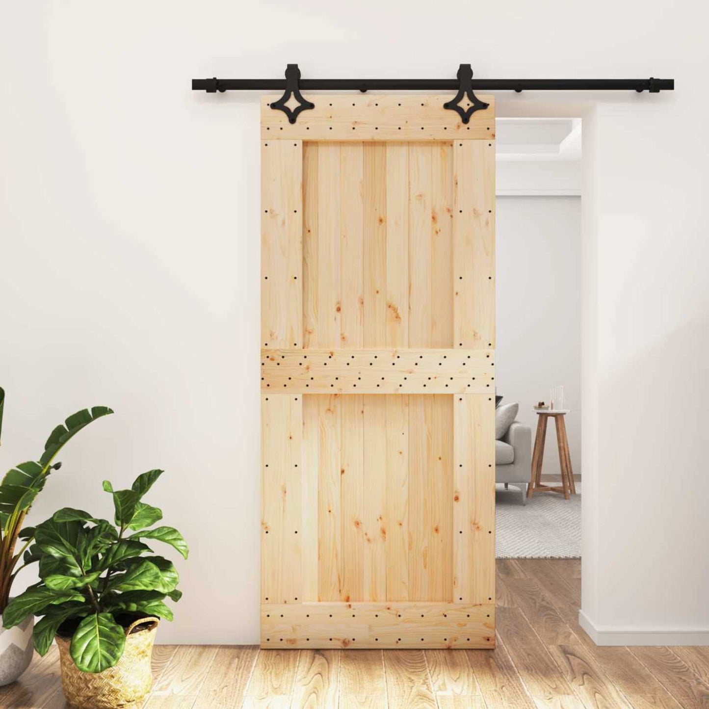 Schuifdeur Naturel en Zwart 90 x 210 cm Massief Grenenhout is nu te koop bij PeponiXL, paradijselijk wonen!