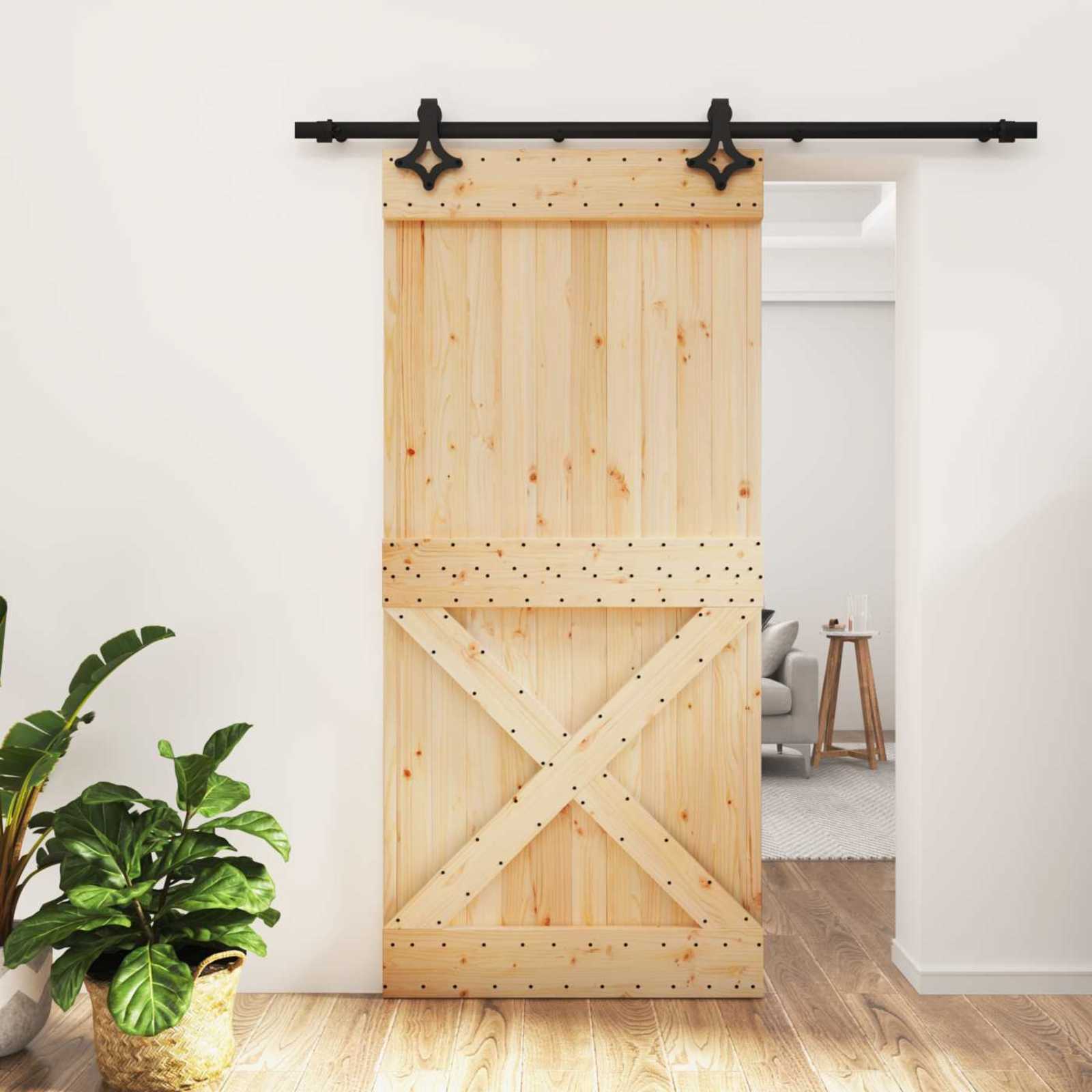 Schuifdeur Naturel en Zwart 95 x 210 cm Massief Grenenhout is nu te koop bij PeponiXL, paradijselijk wonen!