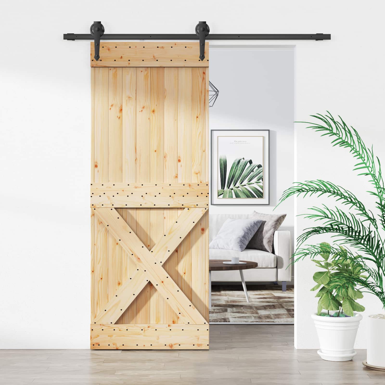 Schuifdeur Naturel en Zwart 80 x 210 cm Massief Grenenhout is nu te koop bij PeponiXL, paradijselijk wonen!
