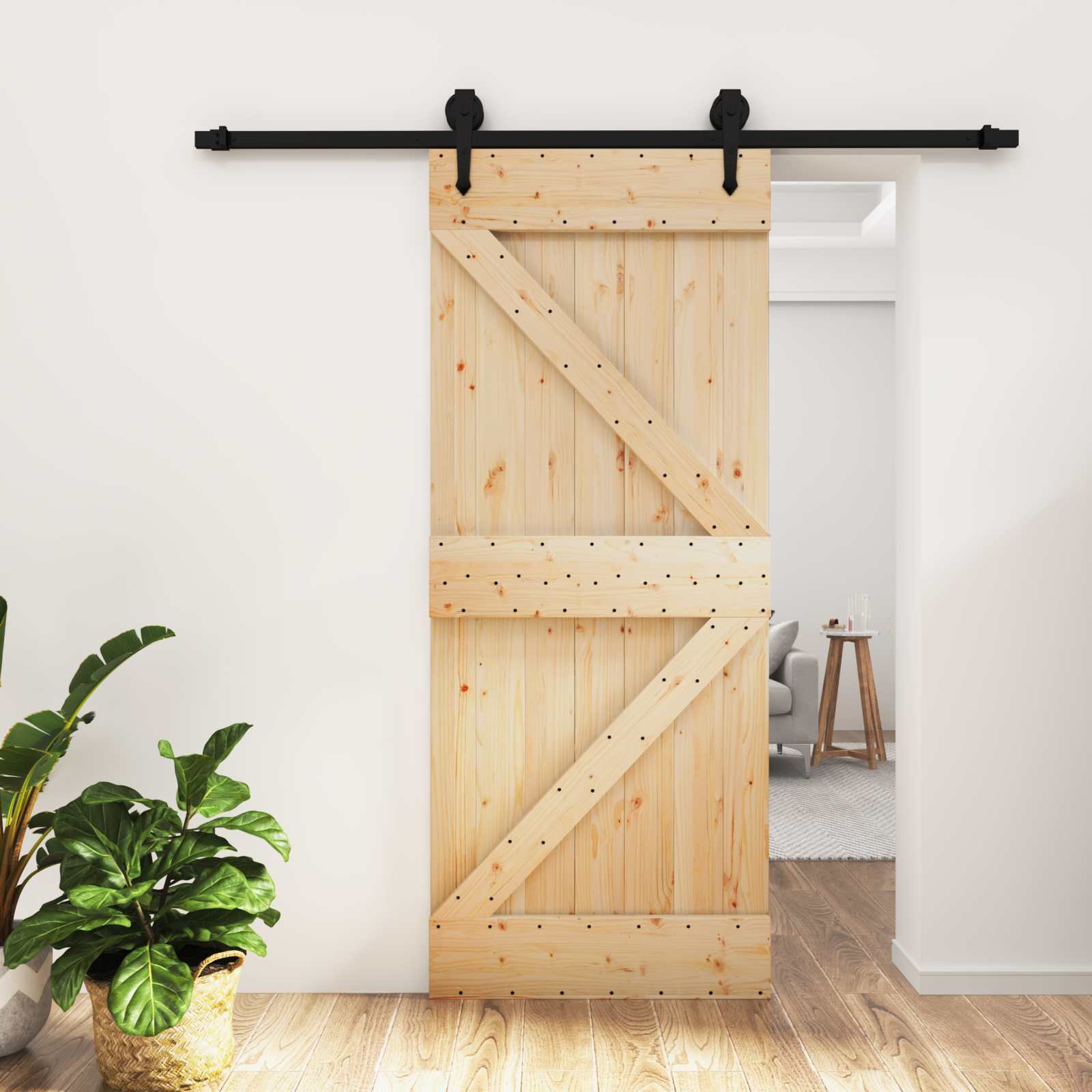 Schuifdeur Naturel en Zwart 85 x 210 cm Massief Grenenhout is nu te koop bij PeponiXL, paradijselijk wonen!