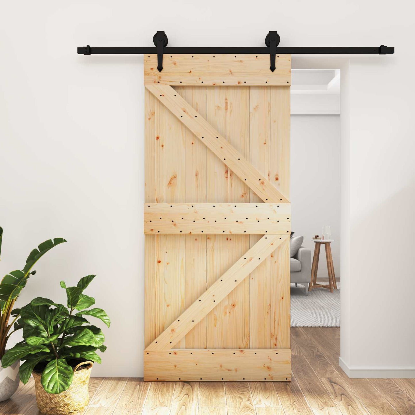 Schuifdeur Naturel en Zwart 95 x 210 cm Massief Grenenhout is nu te koop bij PeponiXL, paradijselijk wonen!
