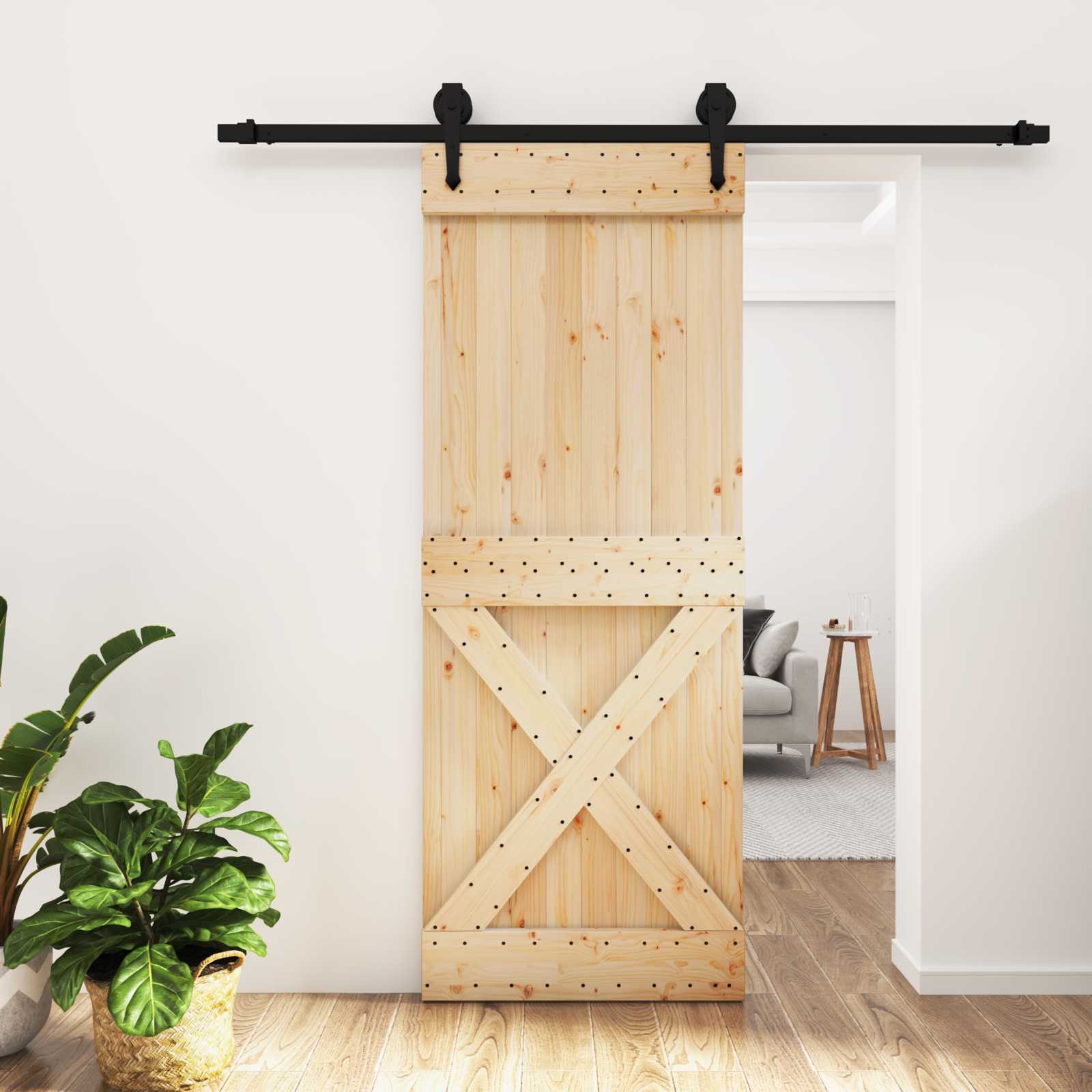 Schuifdeur Naturel en Zwart 80 x 210 cm Massief Grenenhout is nu te koop bij PeponiXL, paradijselijk wonen!