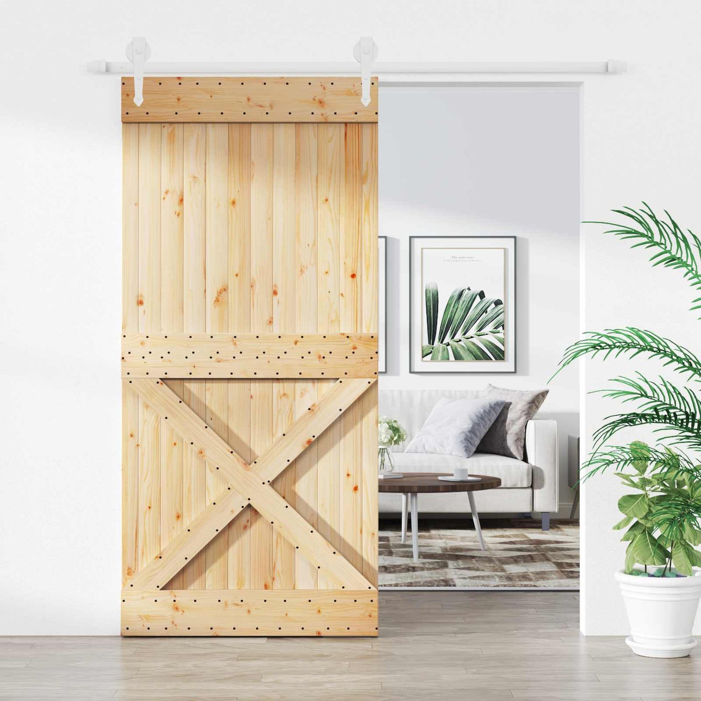 Schuifdeur Natuurlijk en Wit 95 x 210 cm Massief Grenenhout is nu te koop bij PeponiXL, paradijselijk wonen!