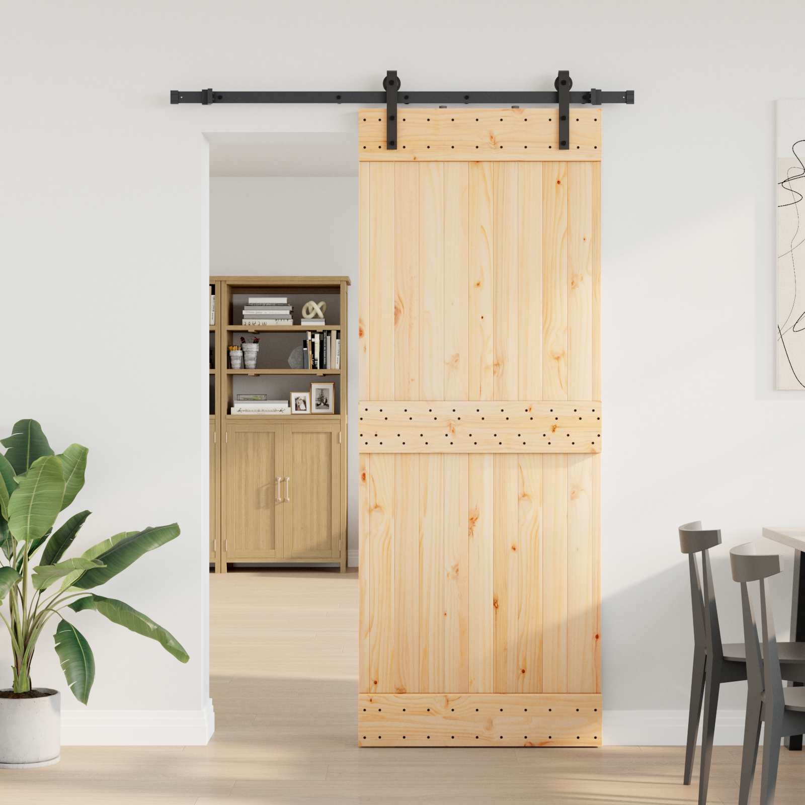 Schuifdeur NARVIK Naturel en Zwart 80 x 210 cm (152,5 cm) is nu te koop bij PeponiXL, paradijselijk wonen!
