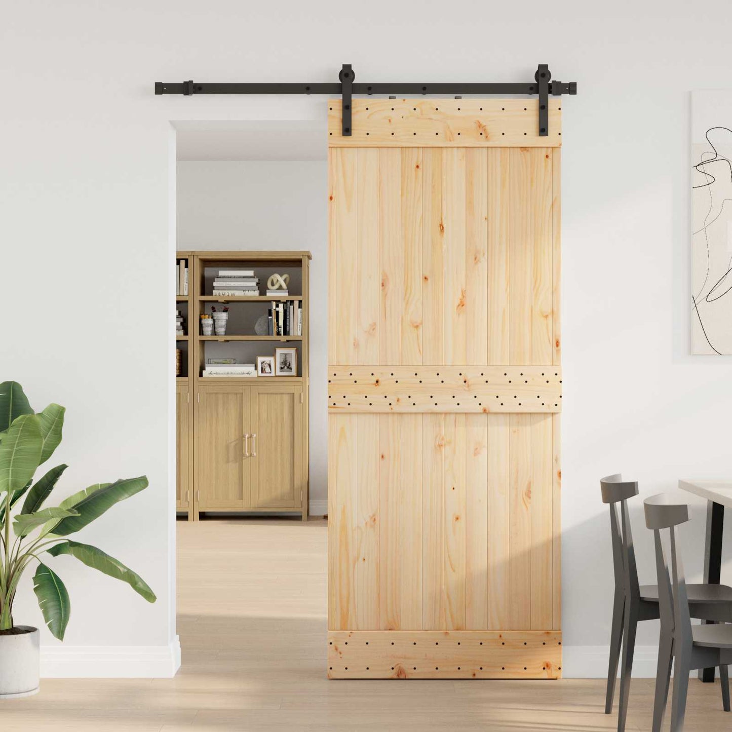 Schuifdeur NARVIK Naturel en Zwart 85 x 210 cm (152,5 cm) is nu te koop bij PeponiXL, paradijselijk wonen!