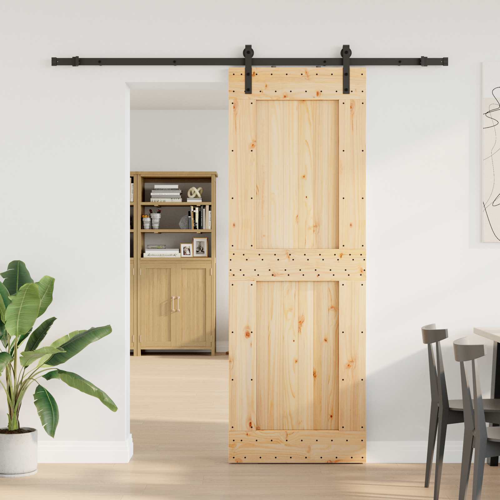 Schuifdeur NARVIK Naturel en Zwart 80 x 210 cm (213,5 cm) is nu te koop bij PeponiXL, paradijselijk wonen!