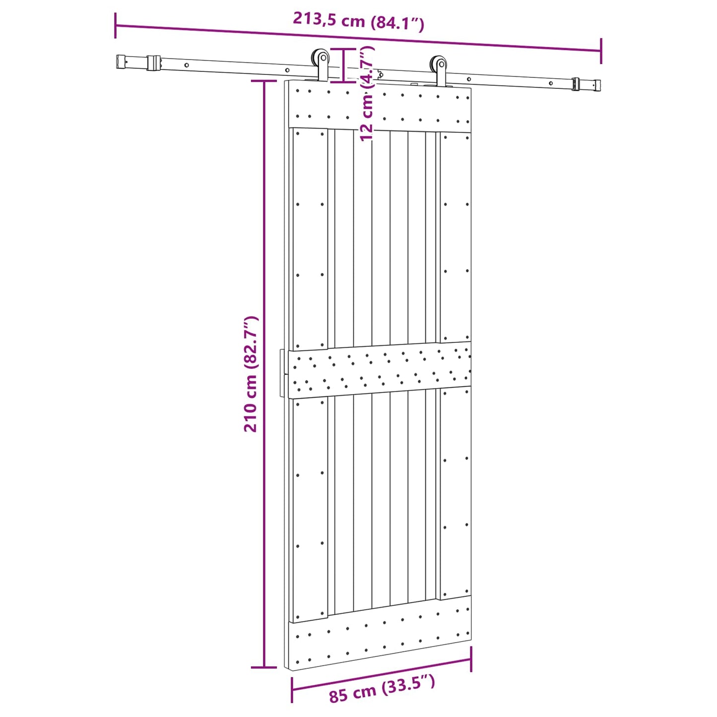 Schuifdeur NARVIK 85 x 210 cm (213,5 cm) Naturel en Zwart