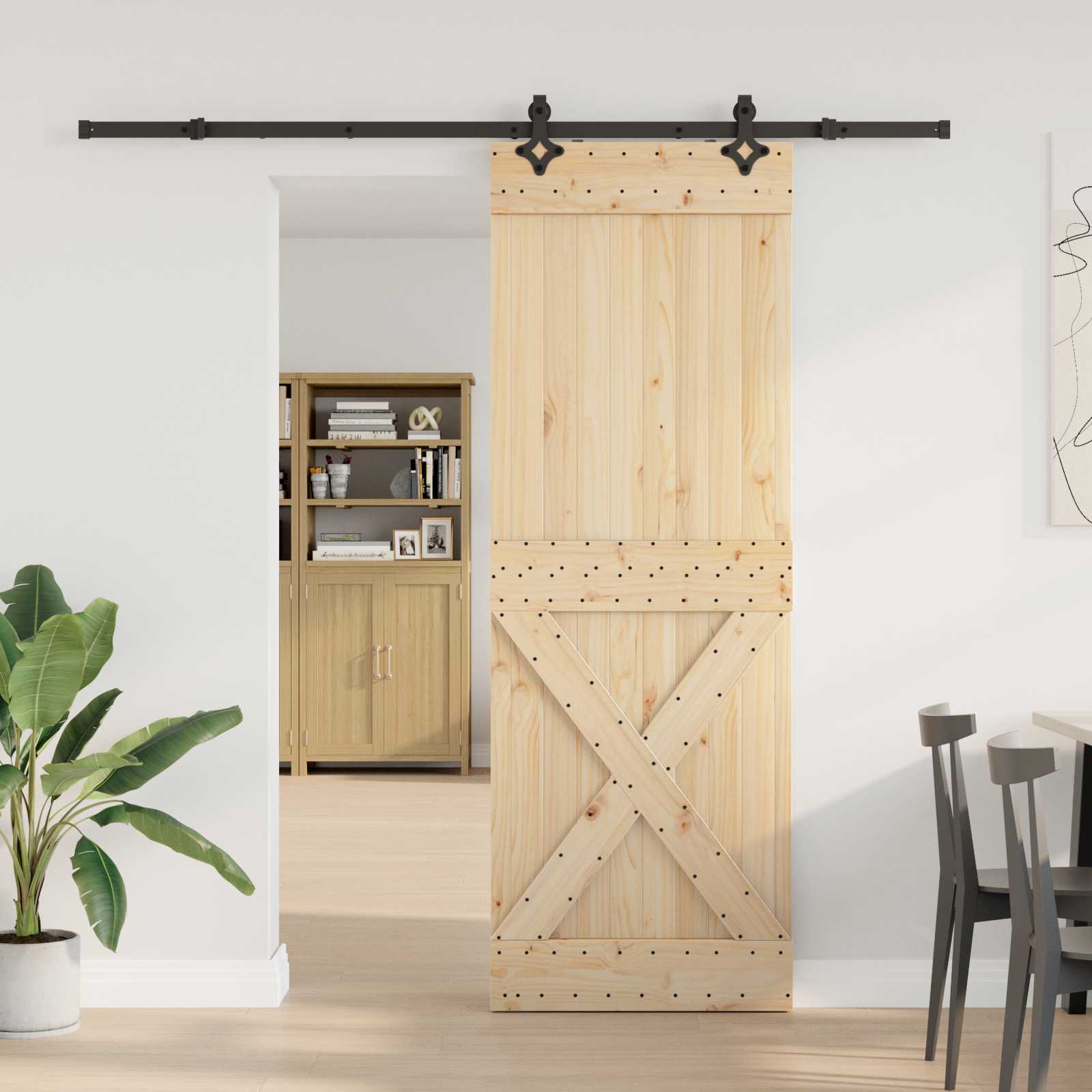 Schuifdeur NARVIK Naturel en Zwart 80 x 210 cm (213,5 cm) is nu te koop bij PeponiXL, paradijselijk wonen!