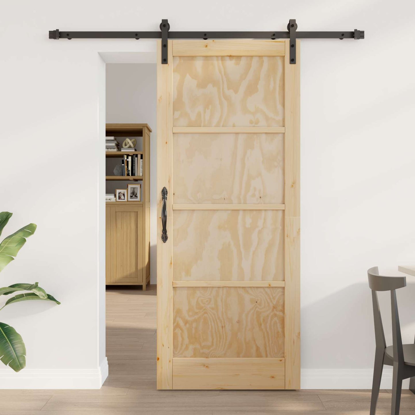Schuifdeur Naturel en Zwart 83 x 202 cm Massief grenenhout is nu te koop bij PeponiXL, paradijselijk wonen!