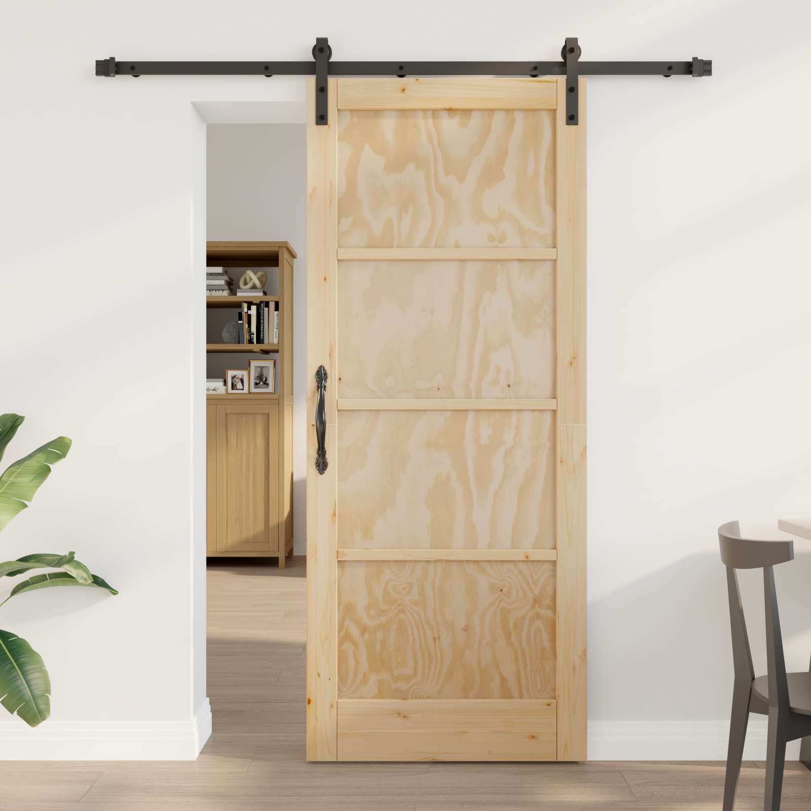 Schuifdeur Naturel en Zwart 83 x 202 cm Massief grenenhout is nu te koop bij PeponiXL, paradijselijk wonen!