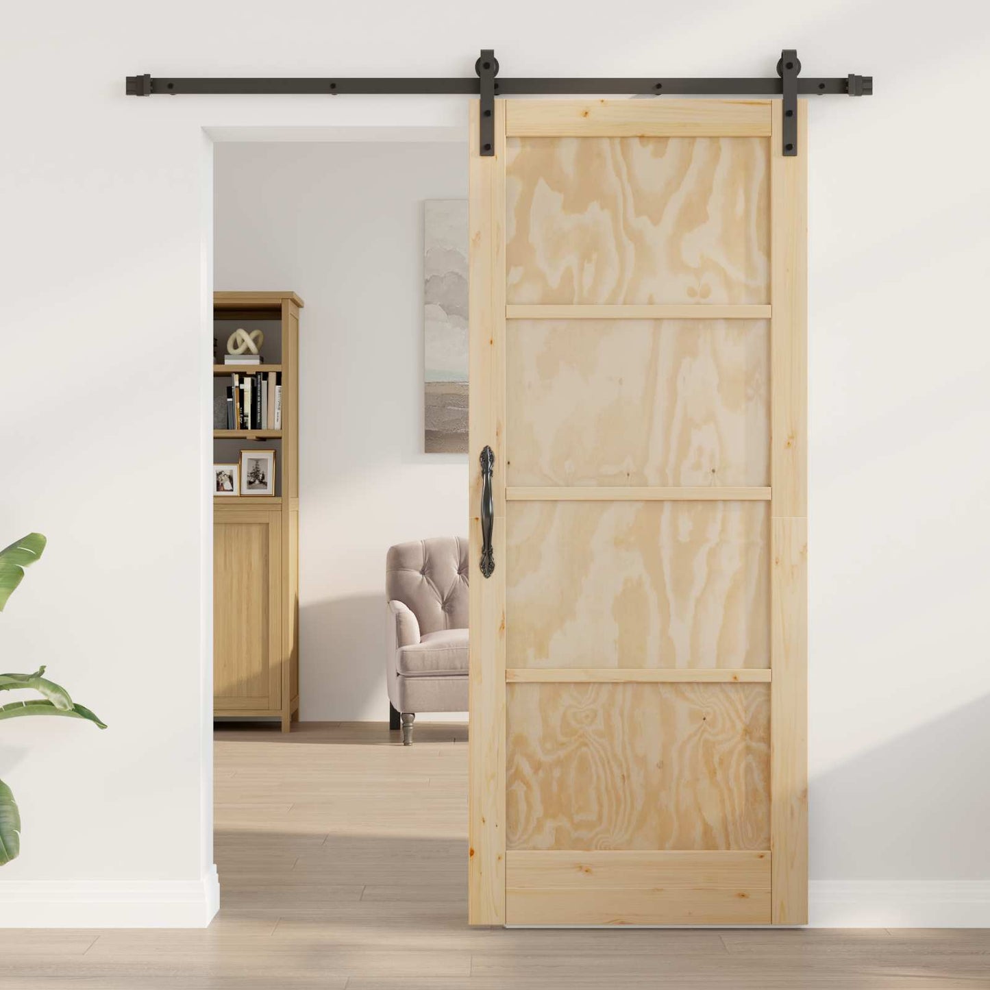Schuifdeur Naturel en Zwart 83 x 202 cm Massief grenenhout is nu te koop bij PeponiXL, paradijselijk wonen!