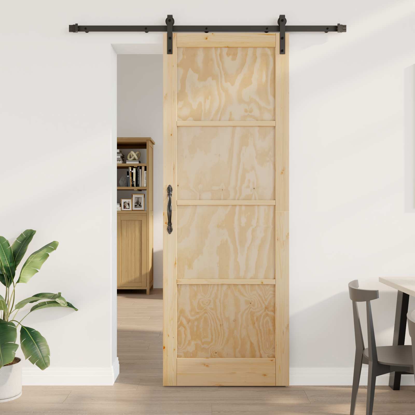 Schuifdeur Naturel en Zwart 83 x 232 cm Massief grenenhout is nu te koop bij PeponiXL, paradijselijk wonen!