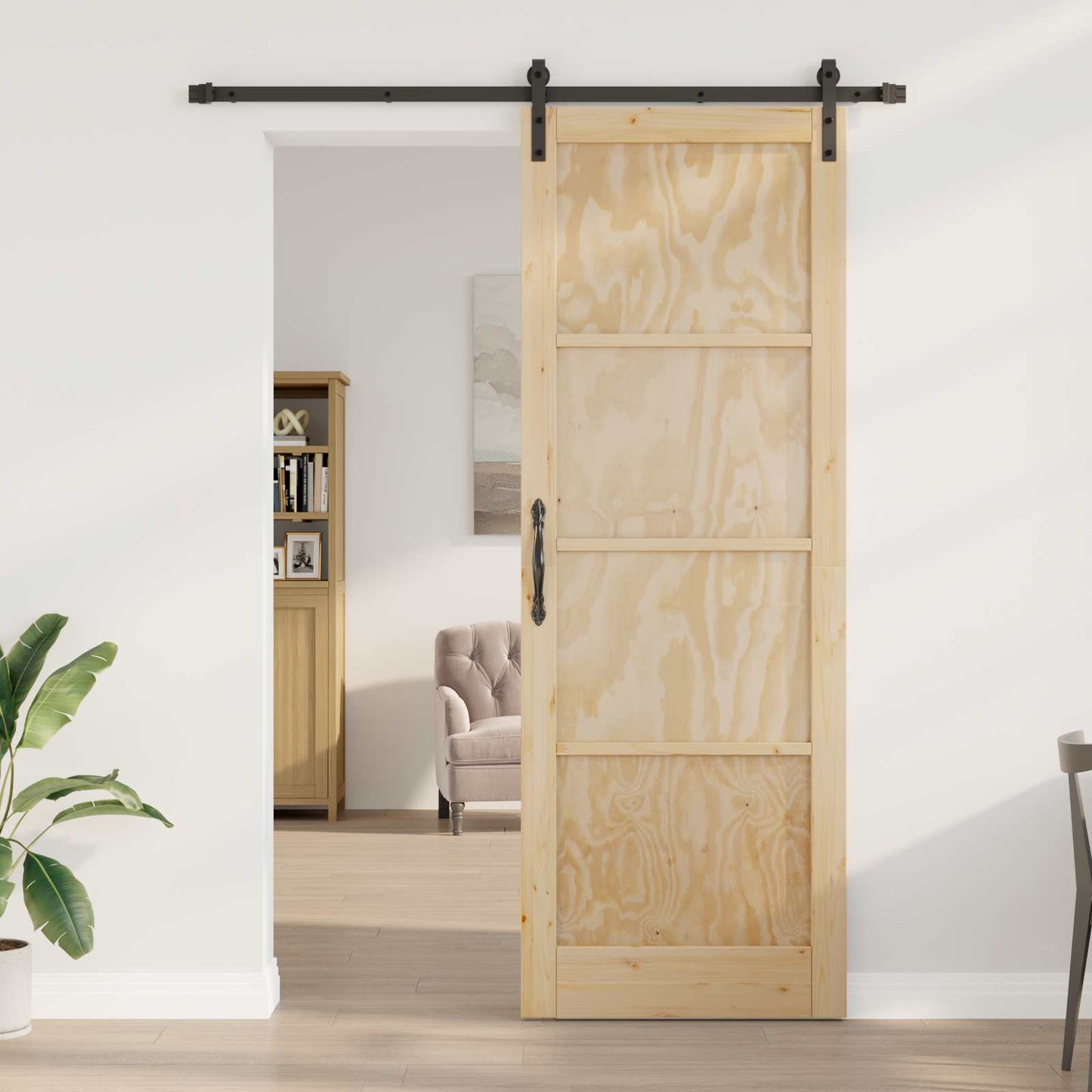Schuifdeur Naturel en Zwart 83 x 232 cm Massief grenenhout is nu te koop bij PeponiXL, paradijselijk wonen!