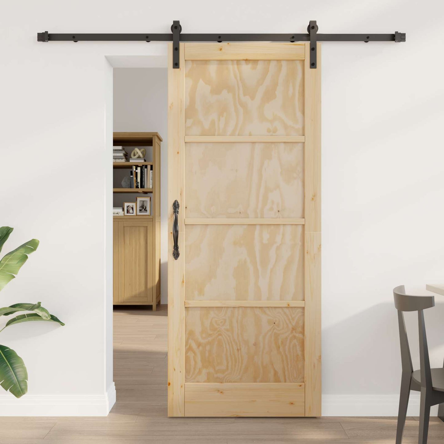 Schuifdeur Naturel en Zwart 83 x 202 cm Massief grenenhout is nu te koop bij PeponiXL, paradijselijk wonen!