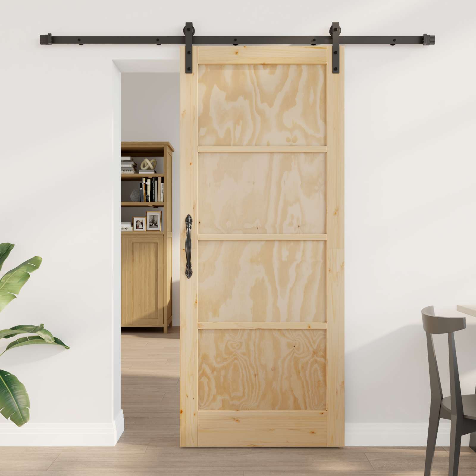 Schuifdeur Naturel en Zwart 83 x 202 cm Massief grenenhout is nu te koop bij PeponiXL, paradijselijk wonen!