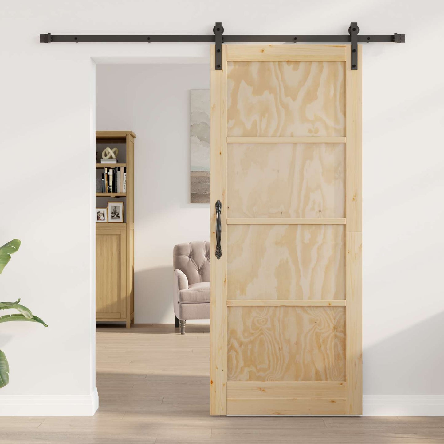 Schuifdeur Naturel en Zwart 83 x 202 cm Massief grenenhout is nu te koop bij PeponiXL, paradijselijk wonen!