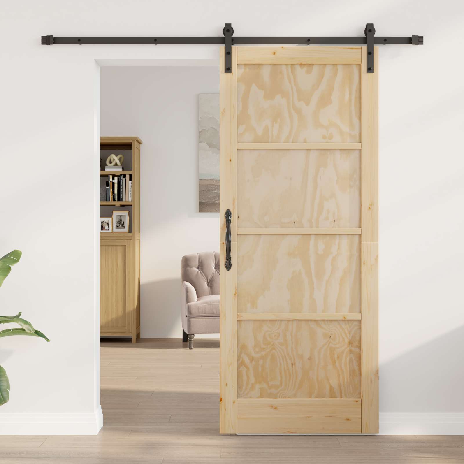 Schuifdeur Naturel en Zwart 83 x 202 cm Massief grenenhout is nu te koop bij PeponiXL, paradijselijk wonen!