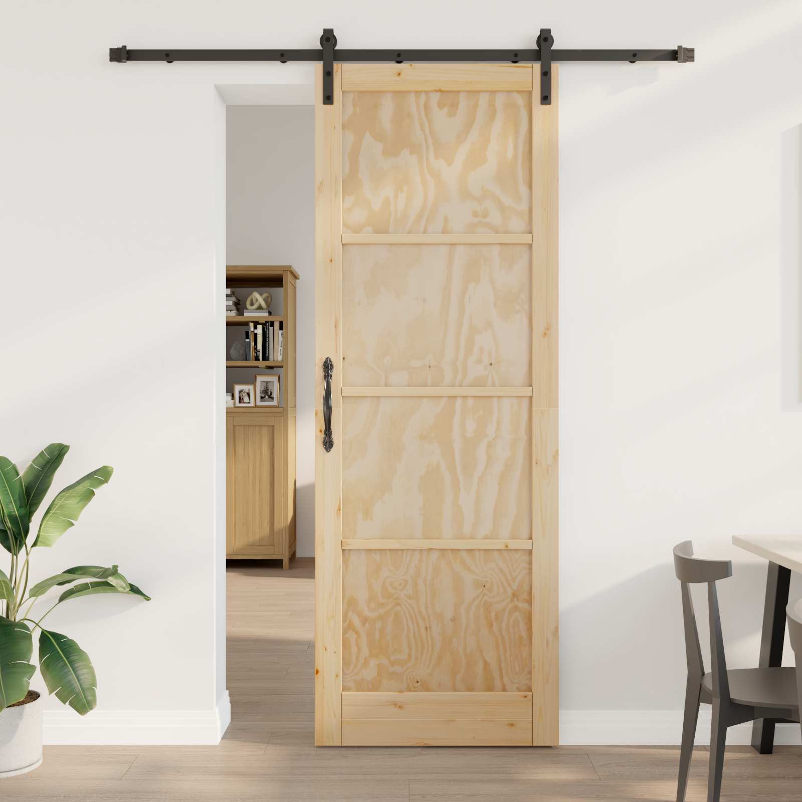 Schuifdeur Naturel en Zwart 83 x 232 cm Massief grenenhout is nu te koop bij PeponiXL, paradijselijk wonen!