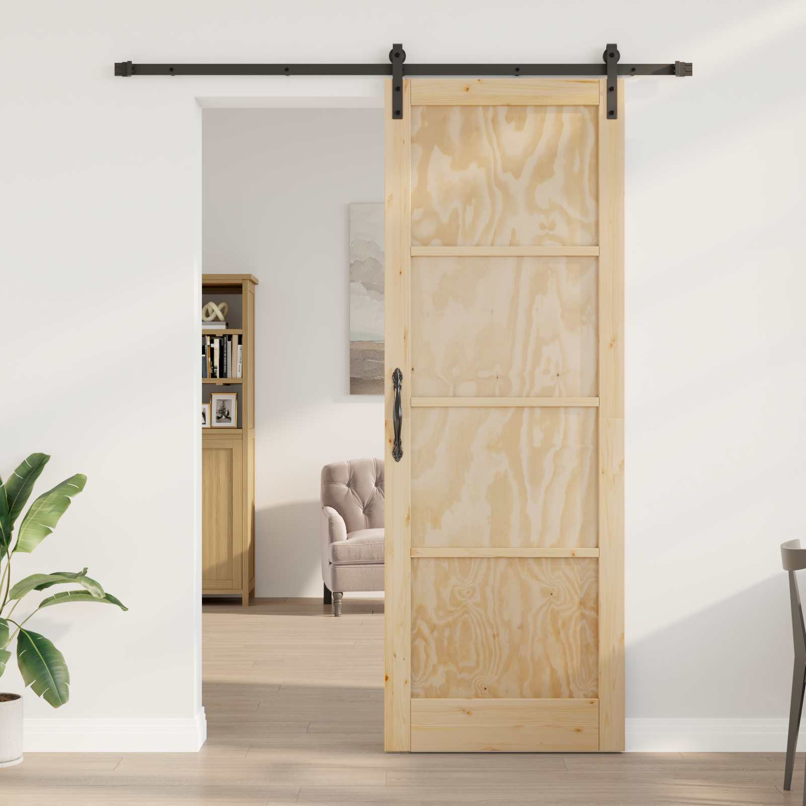 Schuifdeur Naturel en Zwart 83 x 232 cm Massief grenenhout is nu te koop bij PeponiXL, paradijselijk wonen!