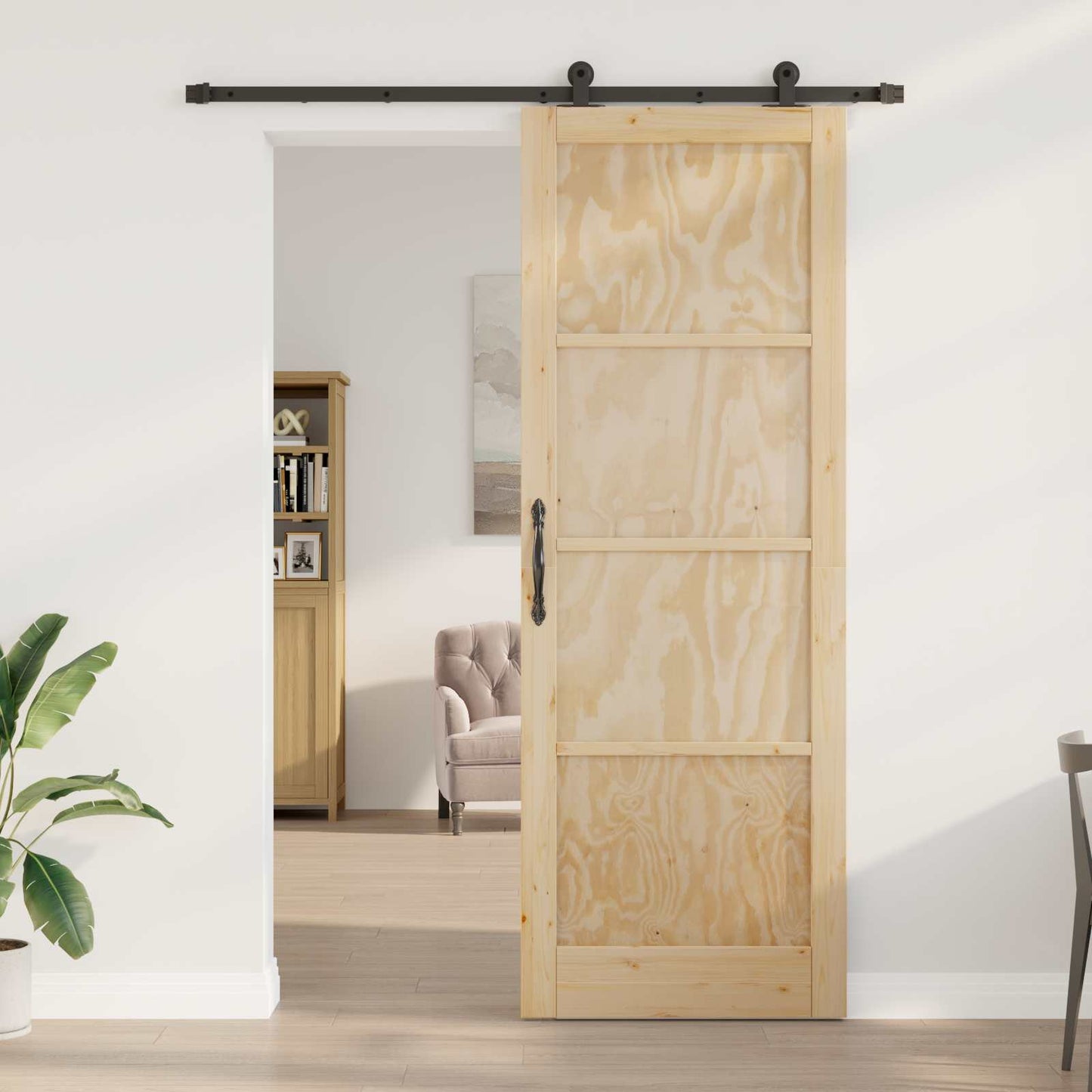 Schuifdeur Naturel en Zwart 83 x 232 cm Massief grenenhout is nu te koop bij PeponiXL, paradijselijk wonen!