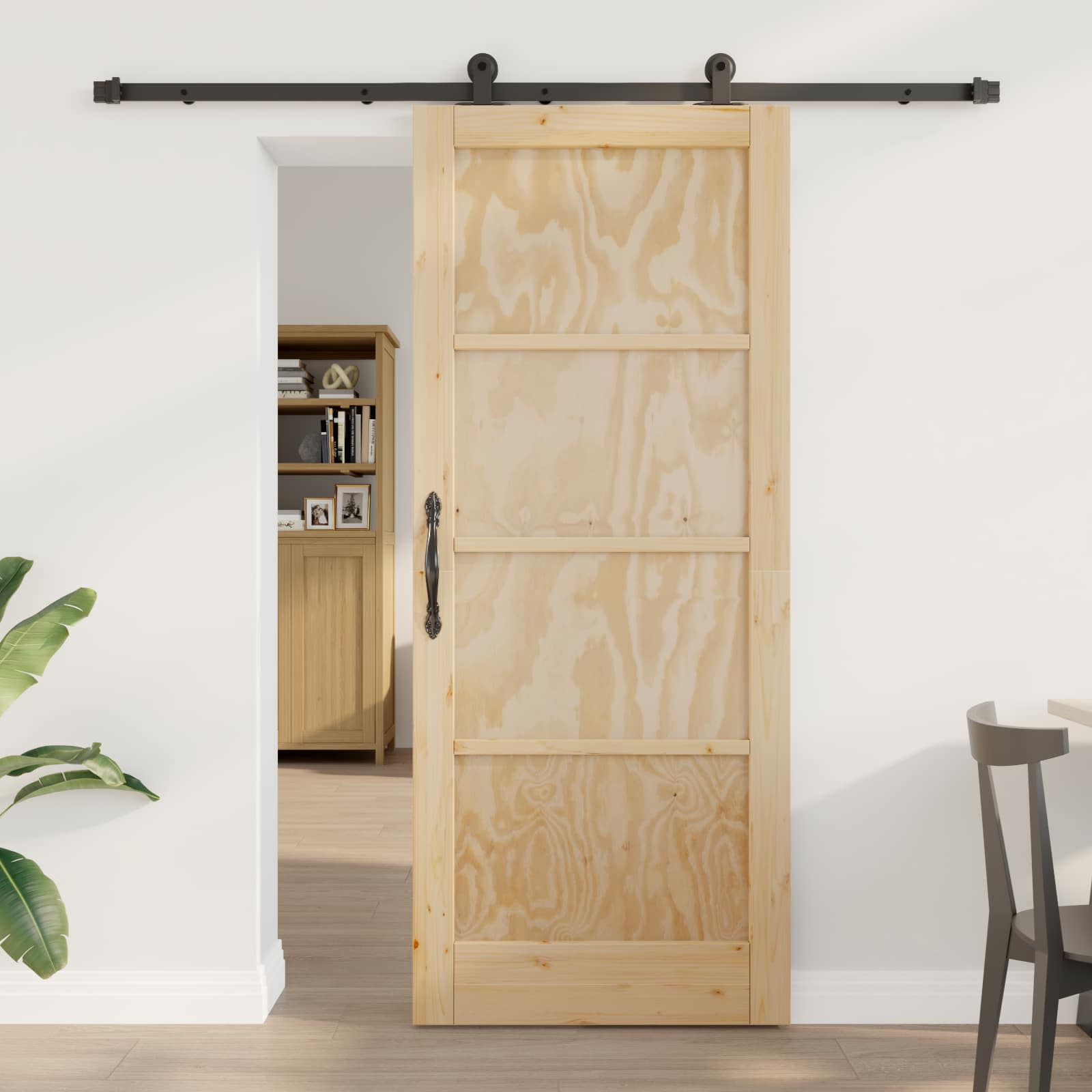 Schuifdeur Naturel en Zwart 83 x 202 cm Massief grenenhout is nu te koop bij PeponiXL, paradijselijk wonen!