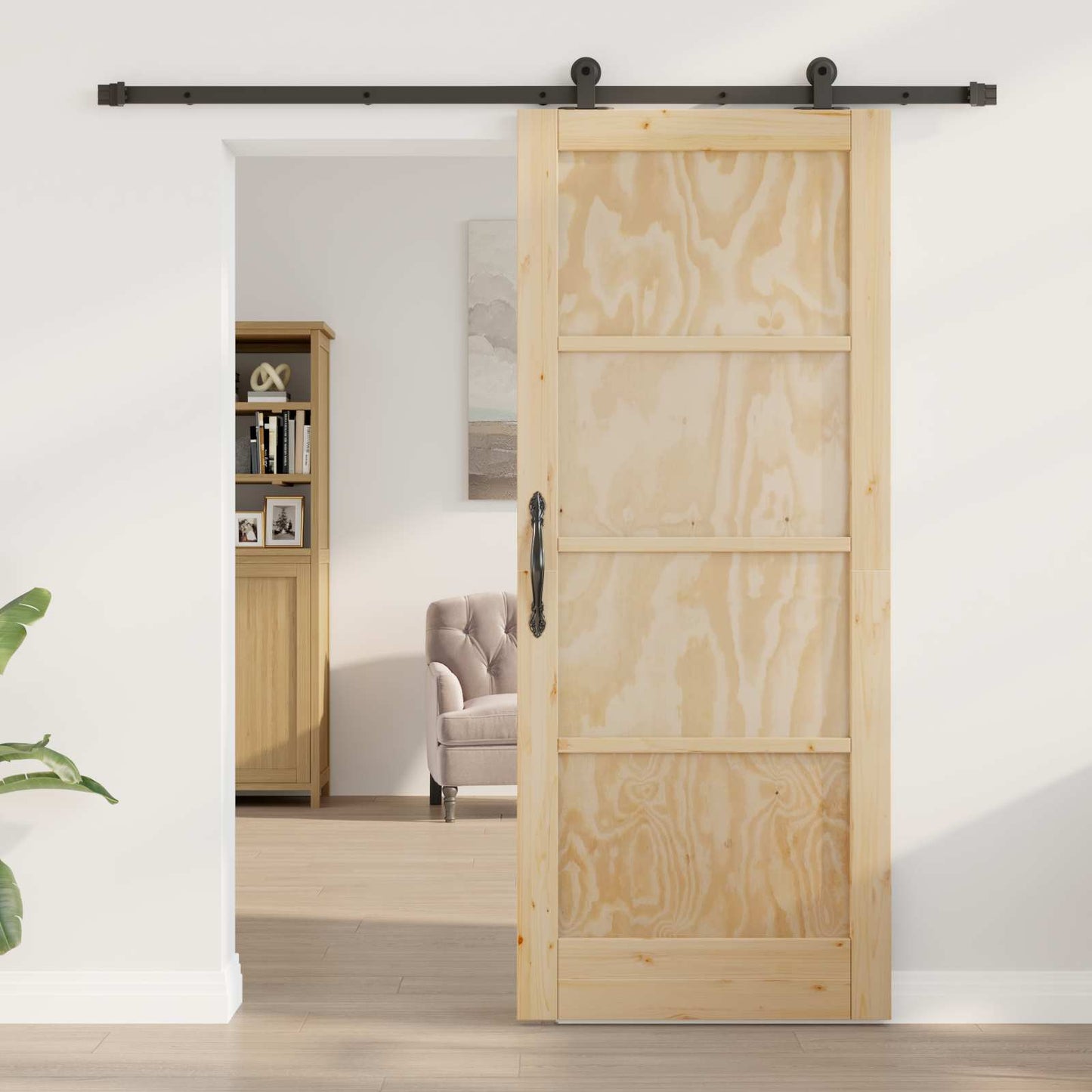 Schuifdeur Naturel en Zwart 83 x 202 cm Massief grenenhout is nu te koop bij PeponiXL, paradijselijk wonen!