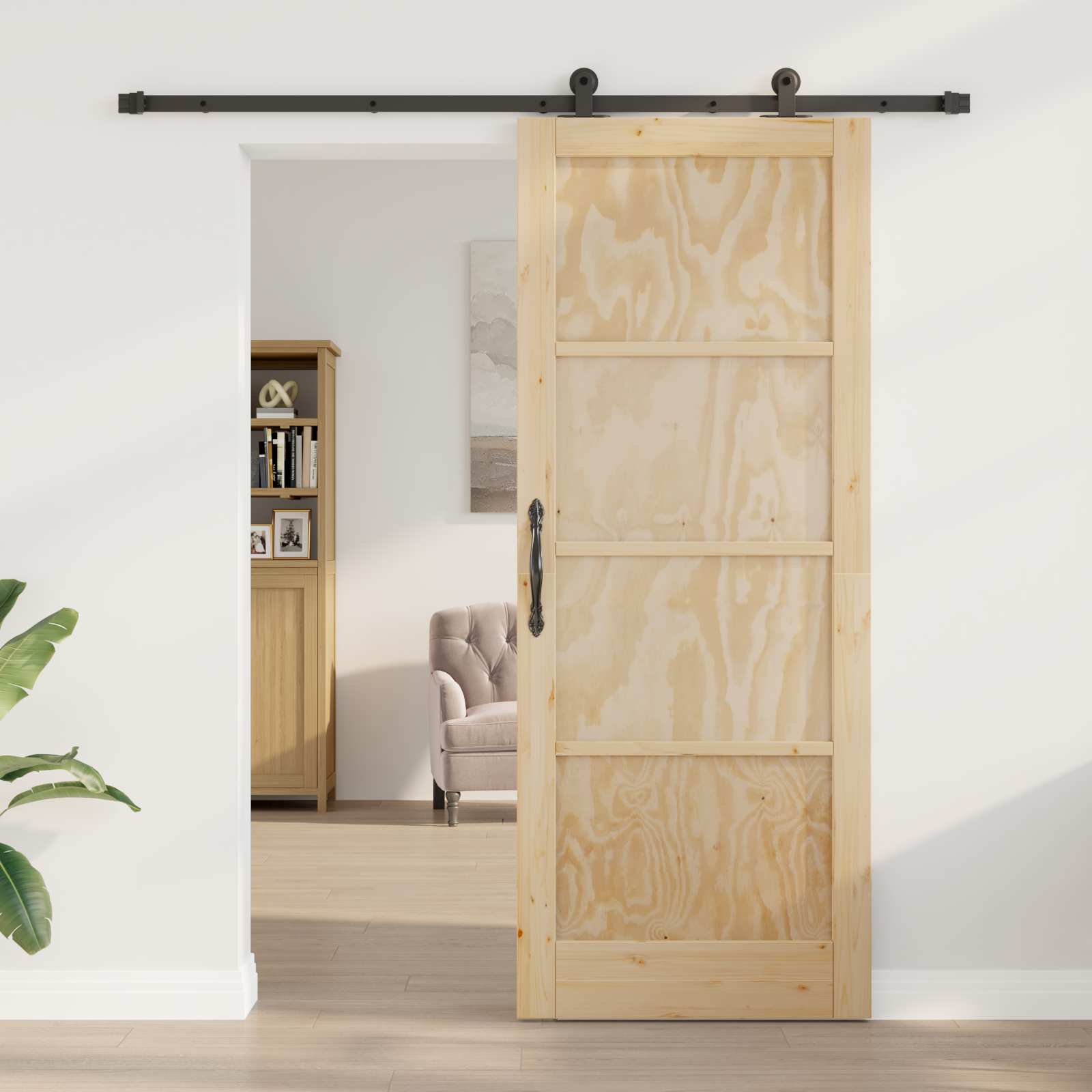 Schuifdeur Naturel en Zwart 83 x 211 cm Massief grenenhout is nu te koop bij PeponiXL, paradijselijk wonen!
