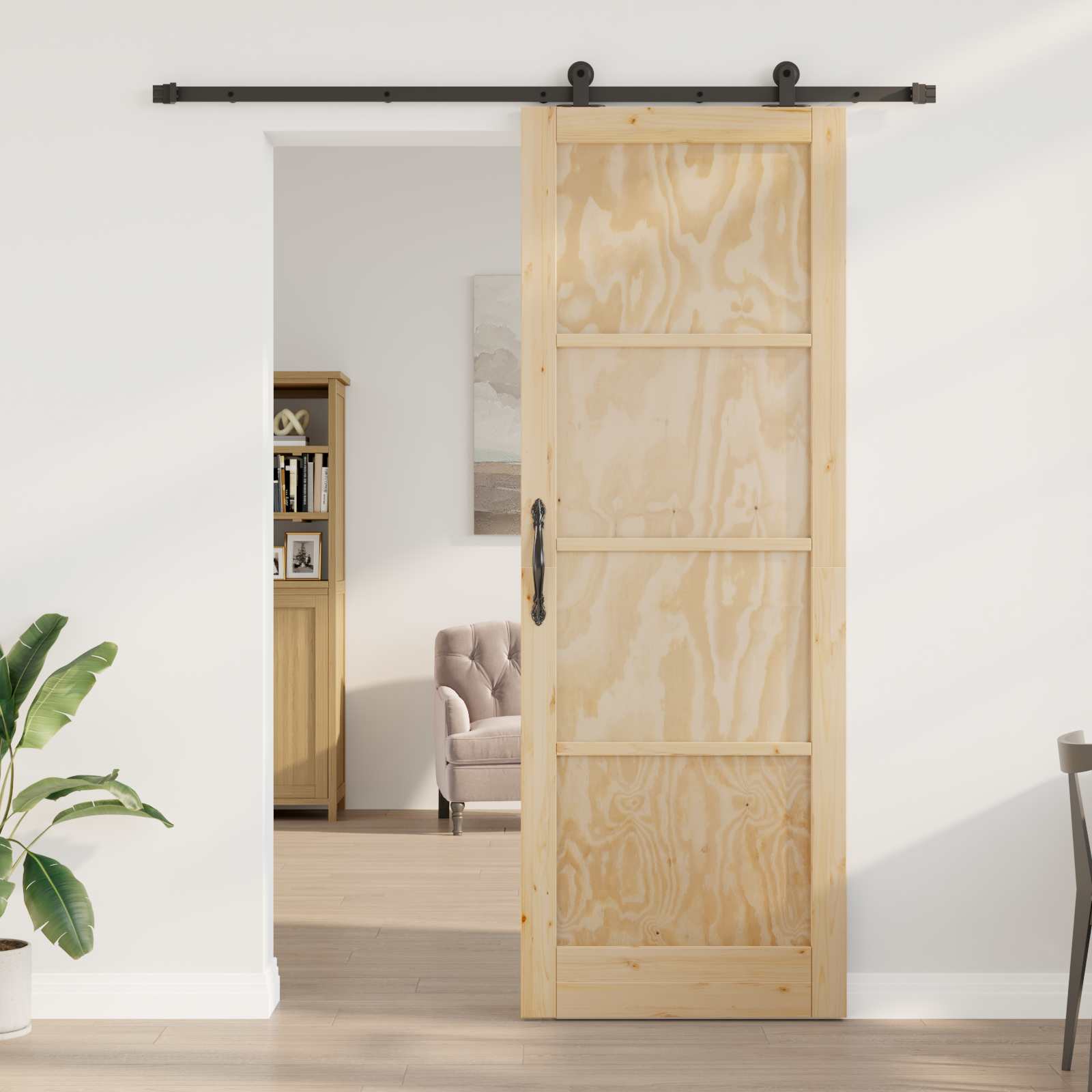 Schuifdeur Naturel en Zwart 83 x 232 cm Massief grenenhout is nu te koop bij PeponiXL, paradijselijk wonen!