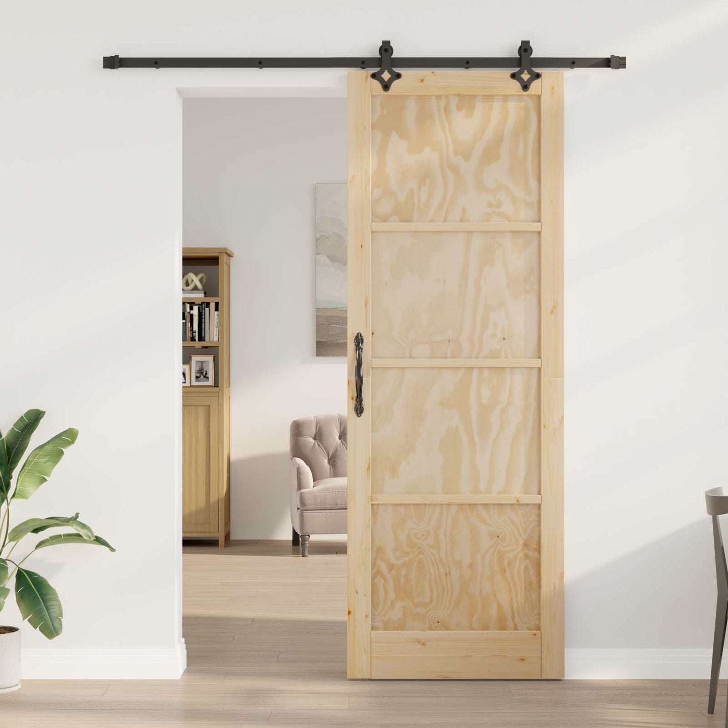 Schuifdeur Naturel en Zwart 83 x 232 cm Massief grenenhout is nu te koop bij PeponiXL, paradijselijk wonen!