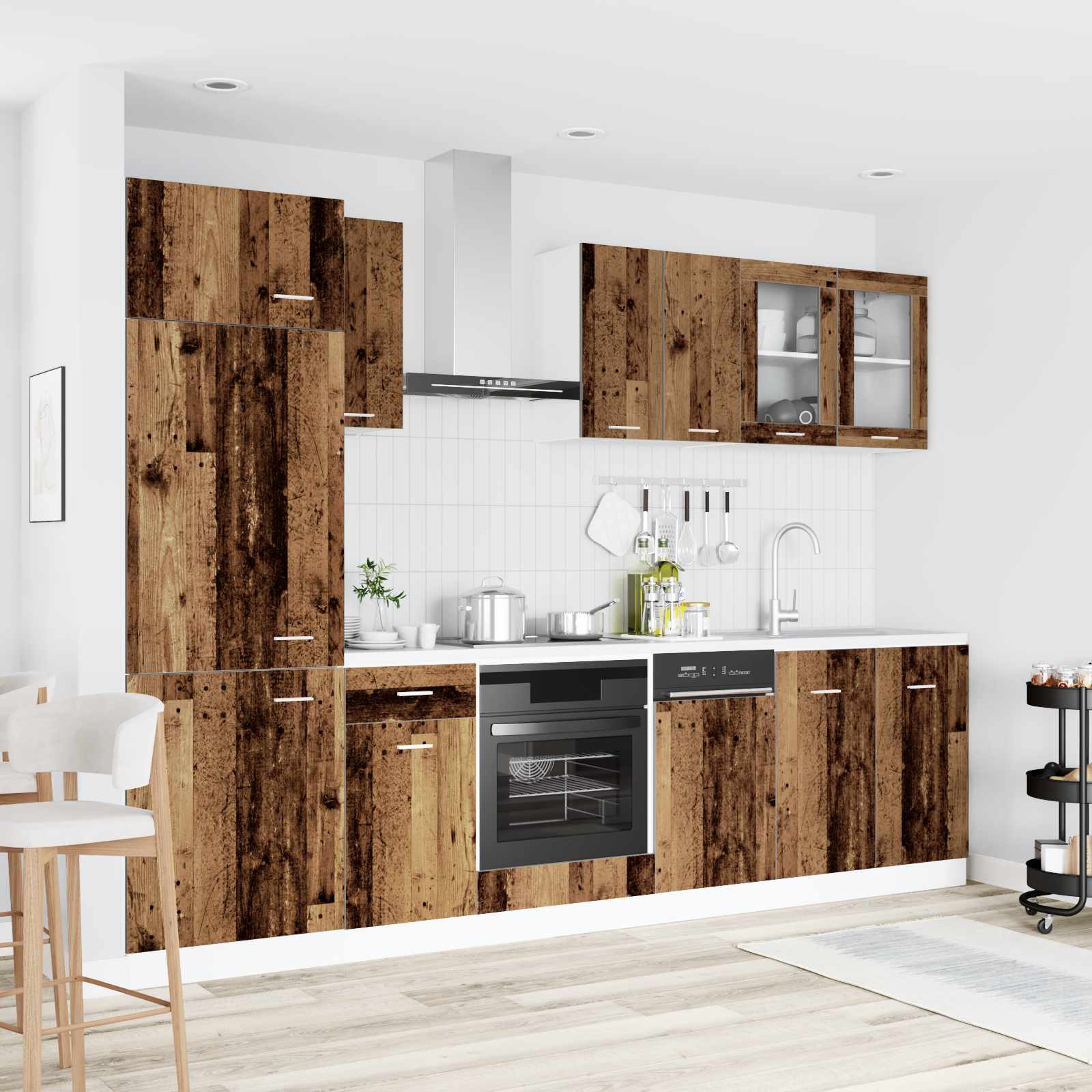 Keuken Eenheid Lyon 8 pcs Oud hout Bewerkt hout is nu te koop bij PeponiXL, paradijselijk wonen!