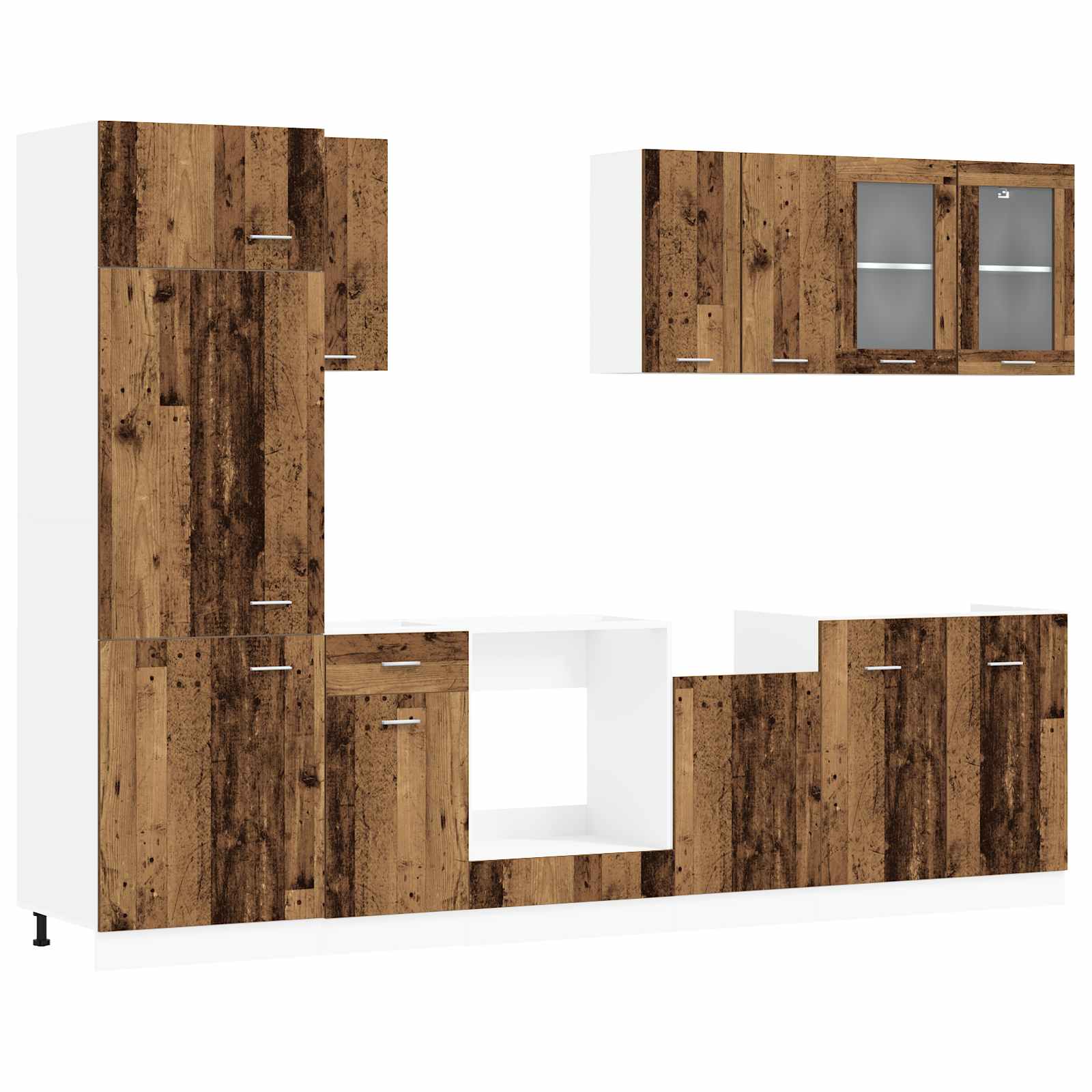 Keuken Eenheid Lyon 8 pcs Oud hout Bewerkt hout is nu te koop bij PeponiXL, paradijselijk wonen!