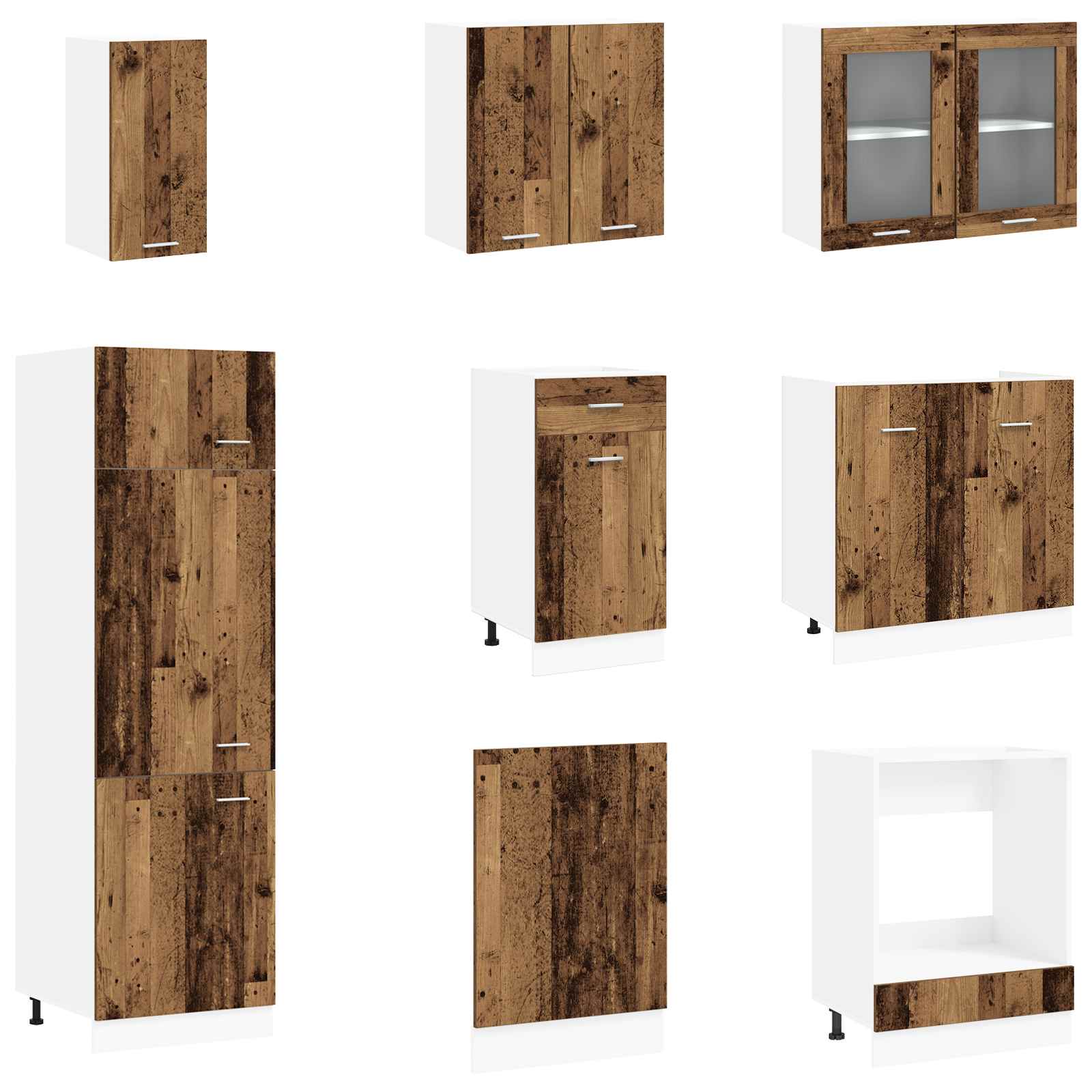 Keuken Eenheid Lyon 8 pcs Oud hout Bewerkt hout is nu te koop bij PeponiXL, paradijselijk wonen!