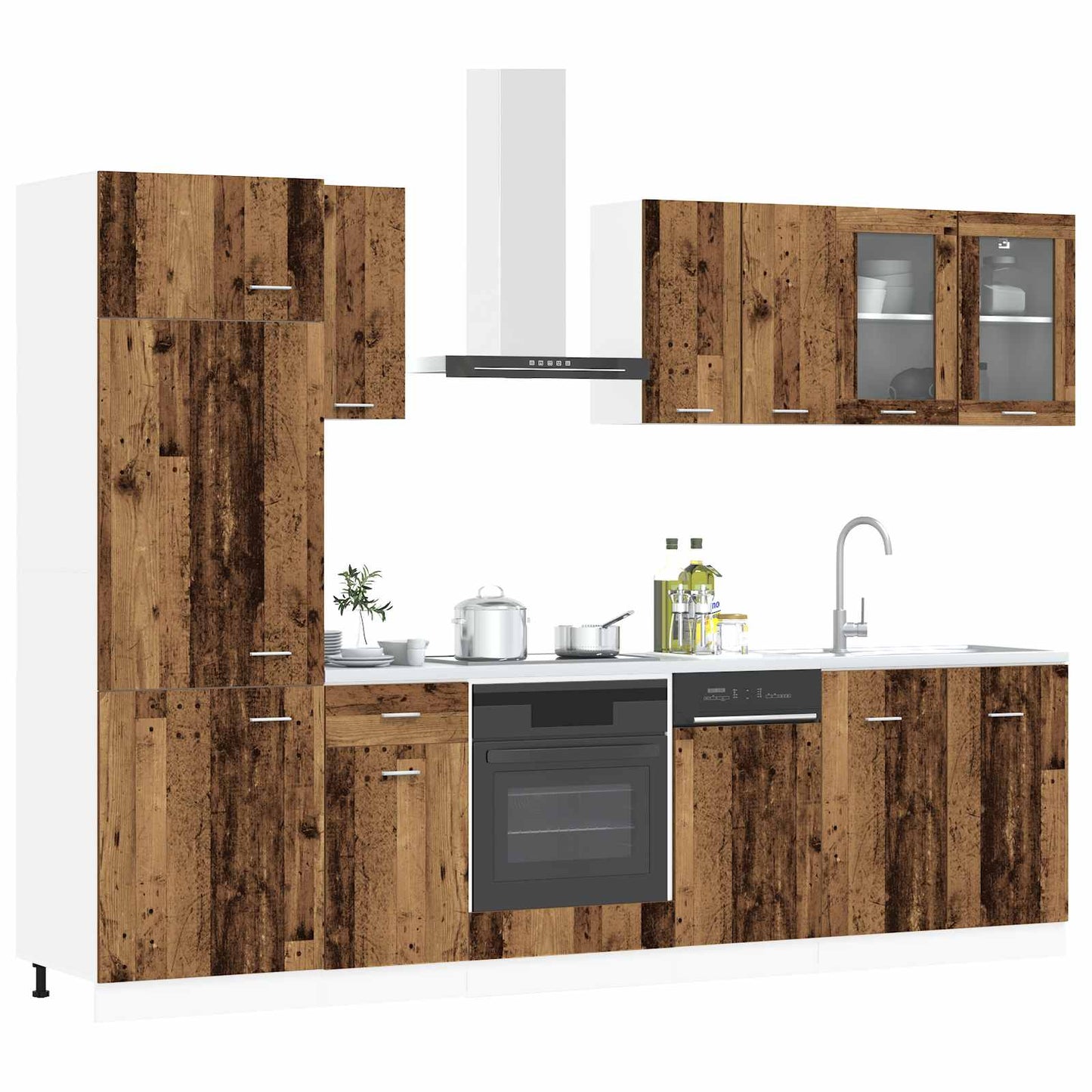 Keuken Eenheid Lyon 8 pcs Oud hout Bewerkt hout is nu te koop bij PeponiXL, paradijselijk wonen!