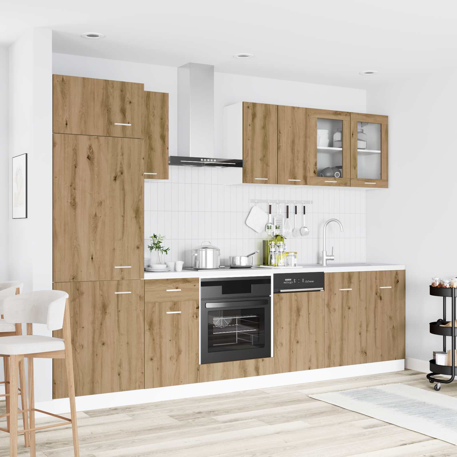 Keuken Eenheid Lyon 8 pcs Artisanaal eiken Bewerkt hout is nu te koop bij PeponiXL, paradijselijk wonen!