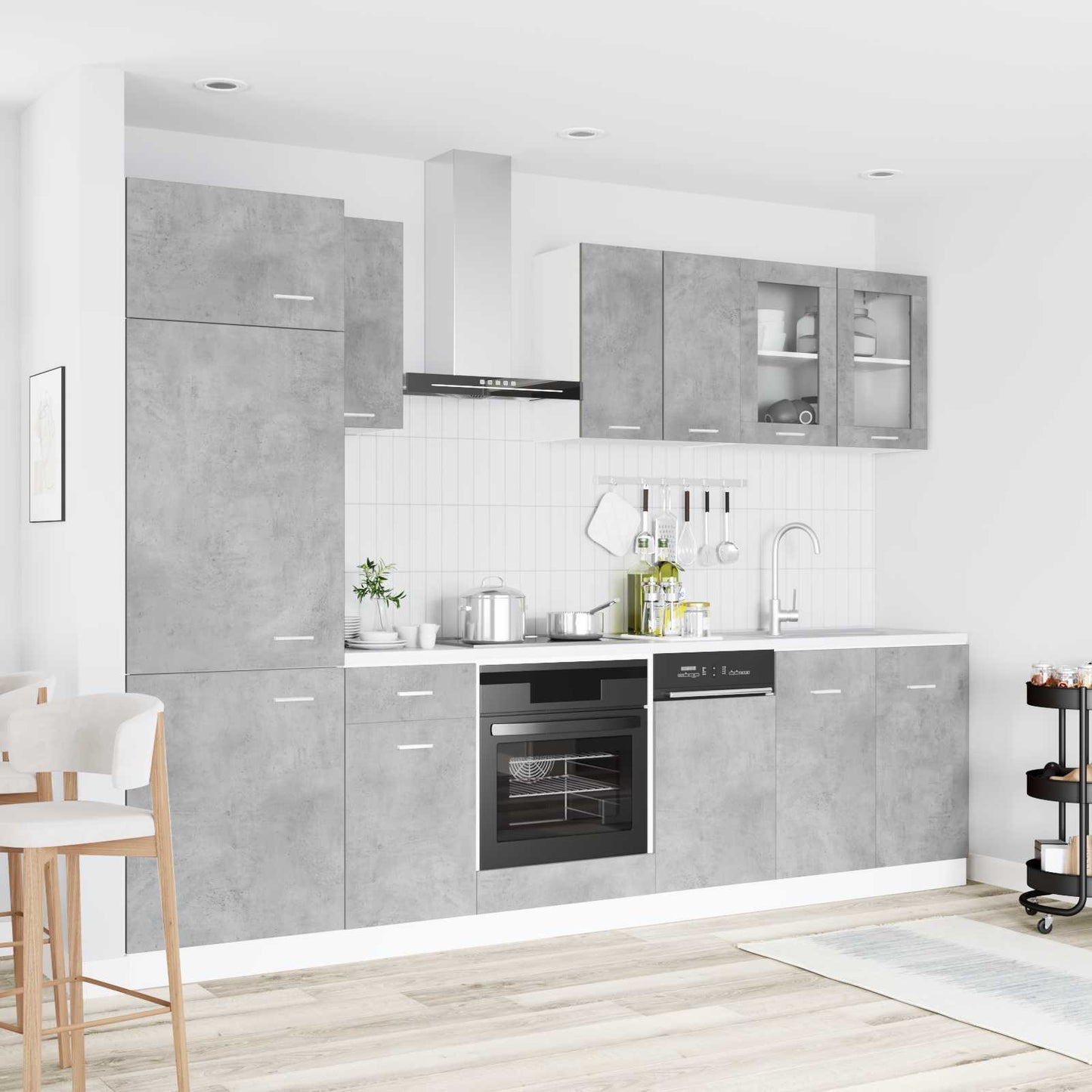 Keuken Eenheid Lyon 8 pcs Betongrijs Bewerkt hout is nu te koop bij PeponiXL, paradijselijk wonen!