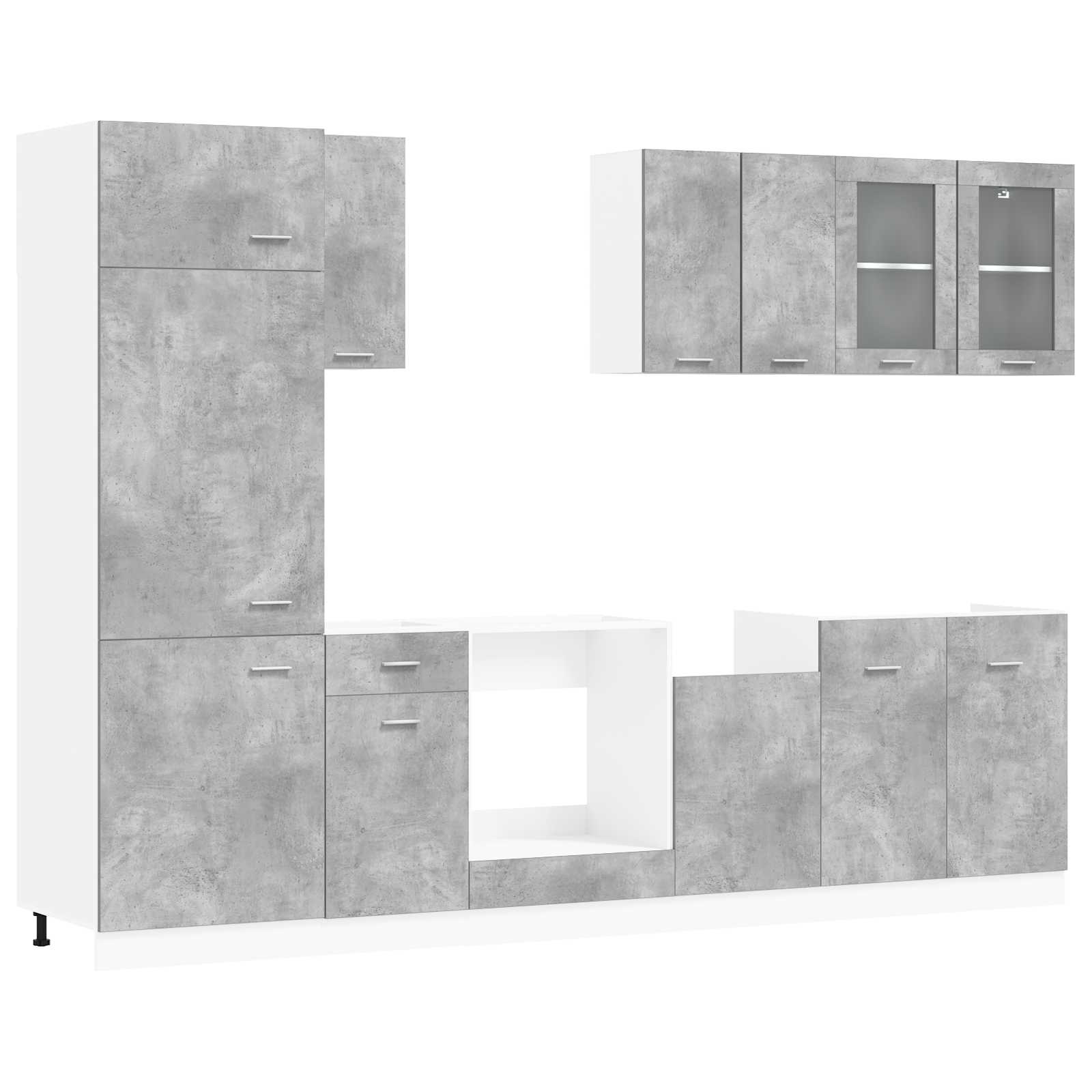 Keuken Eenheid Lyon 8 pcs Betongrijs Bewerkt hout is nu te koop bij PeponiXL, paradijselijk wonen!