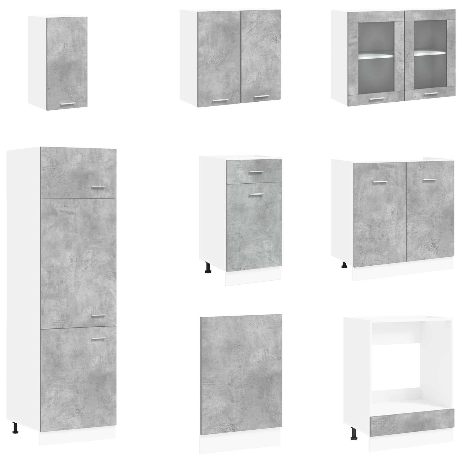 Keuken Eenheid Lyon 8 pcs Betongrijs Bewerkt hout is nu te koop bij PeponiXL, paradijselijk wonen!