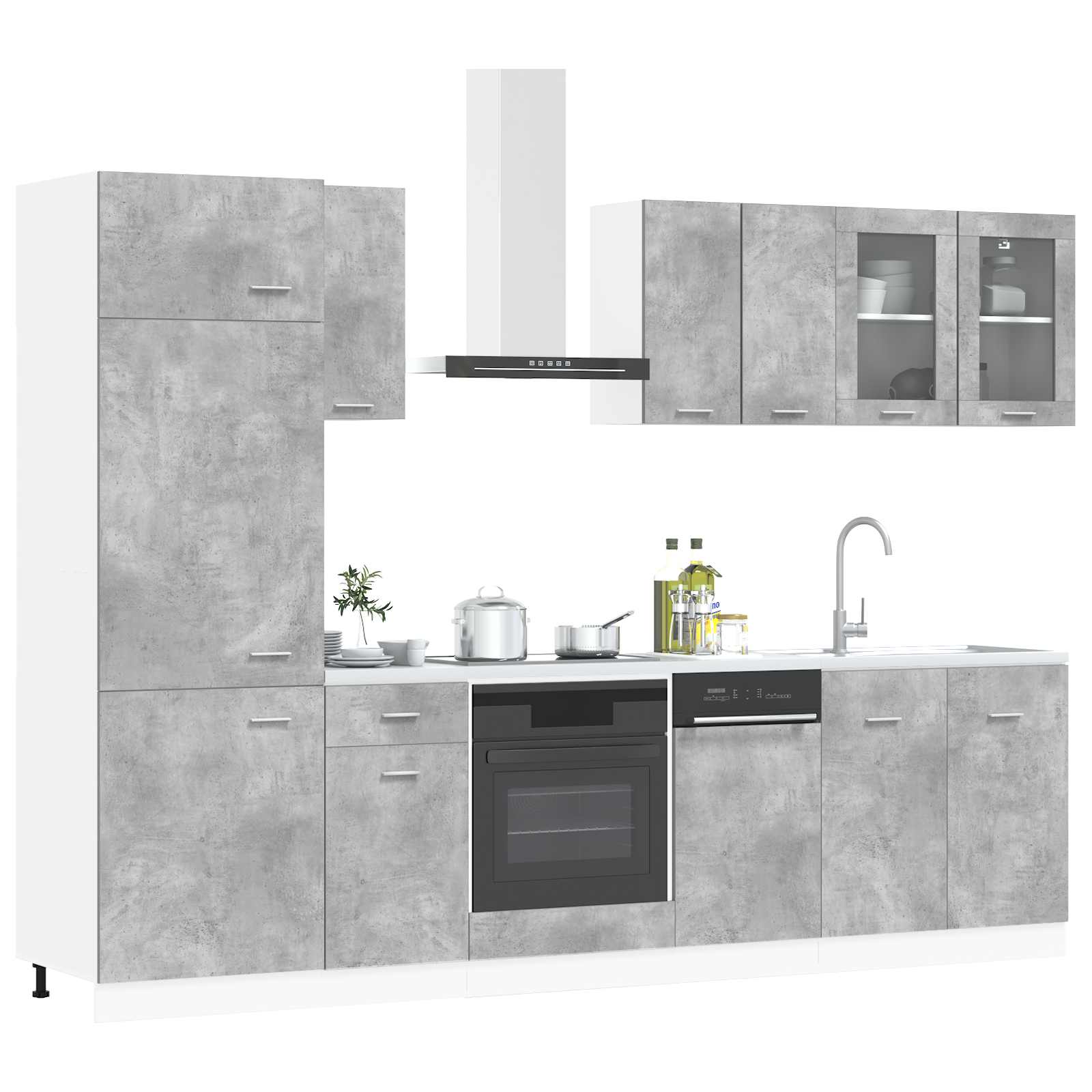 Keuken Eenheid Lyon 8 pcs Betongrijs Bewerkt hout is nu te koop bij PeponiXL, paradijselijk wonen!
