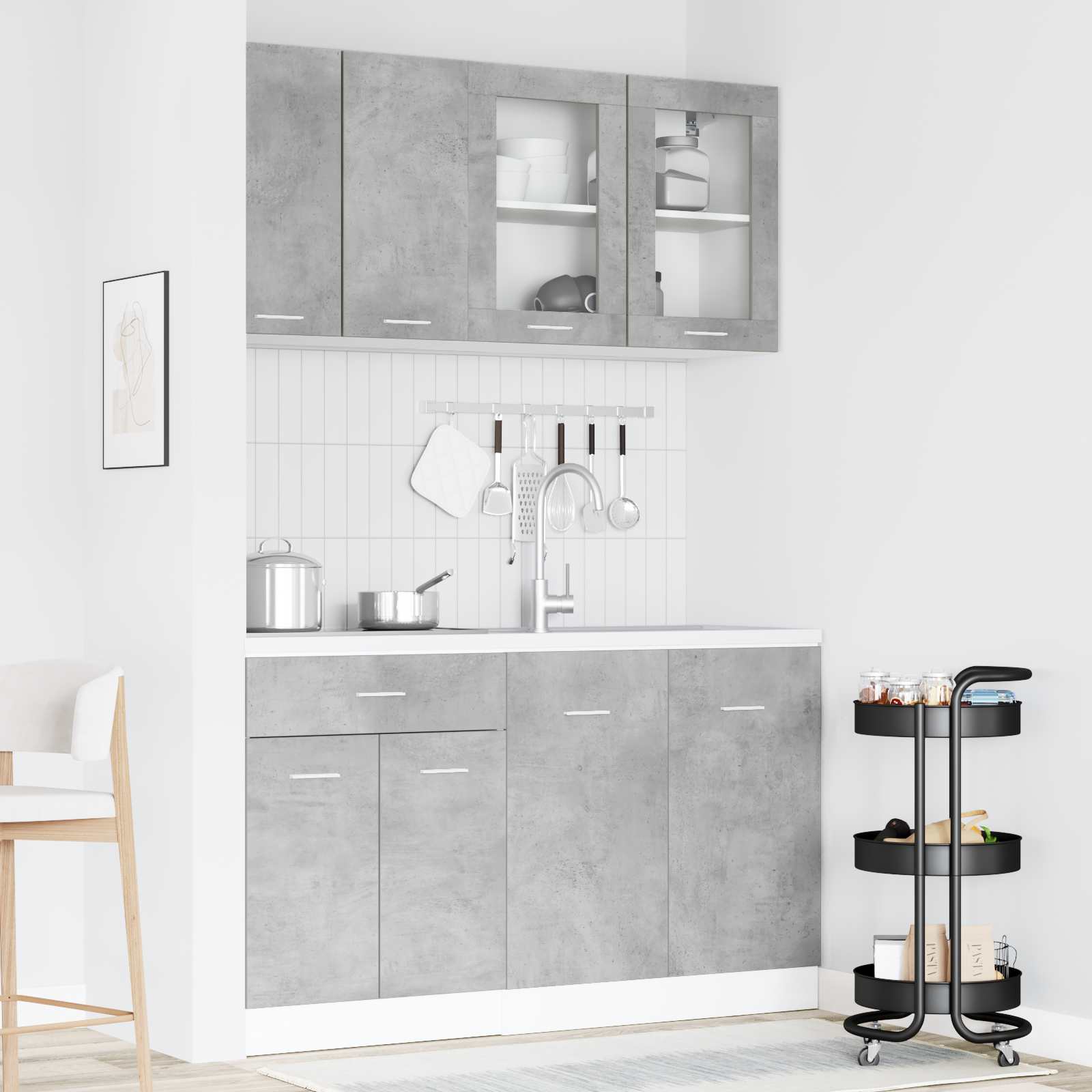 Keuken Eenheid Lyon 4 pcs Betongrijs Bewerkt hout is nu te koop bij PeponiXL, paradijselijk wonen!