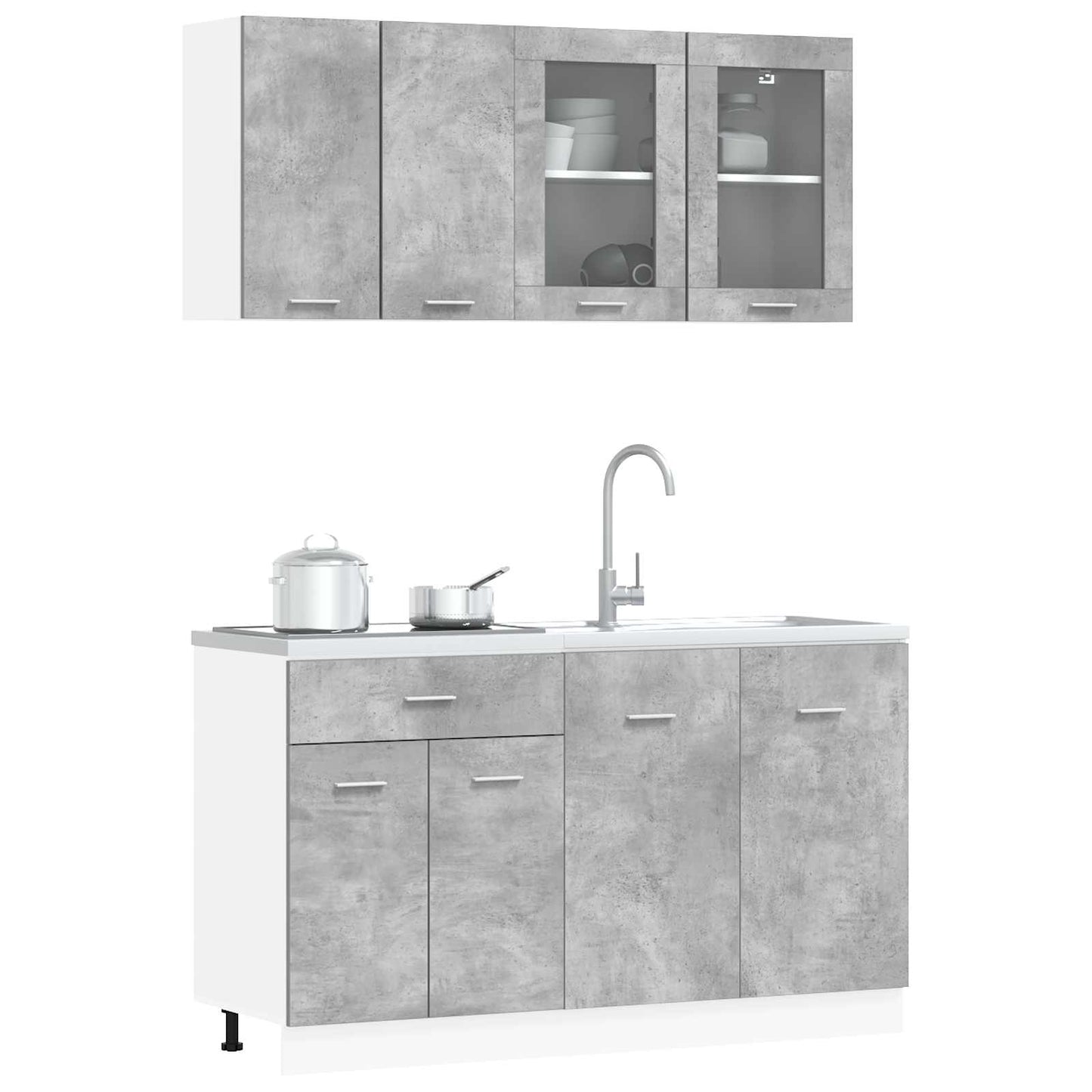 Keuken Eenheid Lyon 4 pcs Betongrijs Bewerkt hout is nu te koop bij PeponiXL, paradijselijk wonen!
