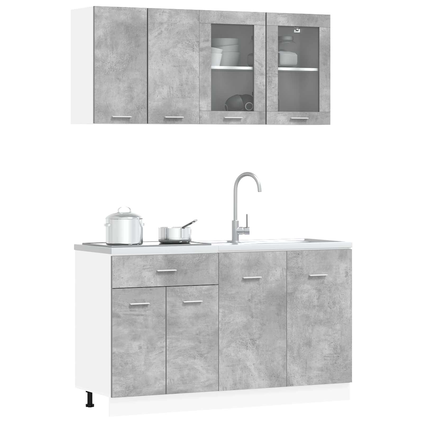 Keuken Eenheid Lyon 4 pcs Betongrijs Bewerkt hout is nu te koop bij PeponiXL, paradijselijk wonen!