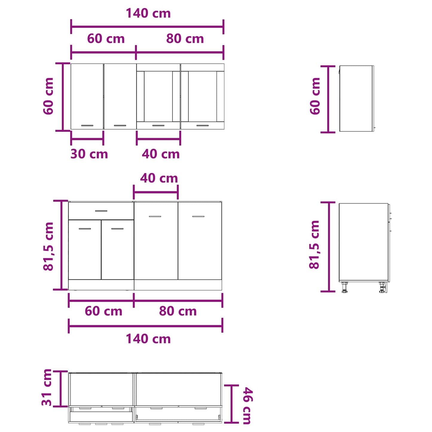 Keuken Eenheid Lyon 4 pcs Betongrijs Bewerkt hout is nu te koop bij PeponiXL, paradijselijk wonen!