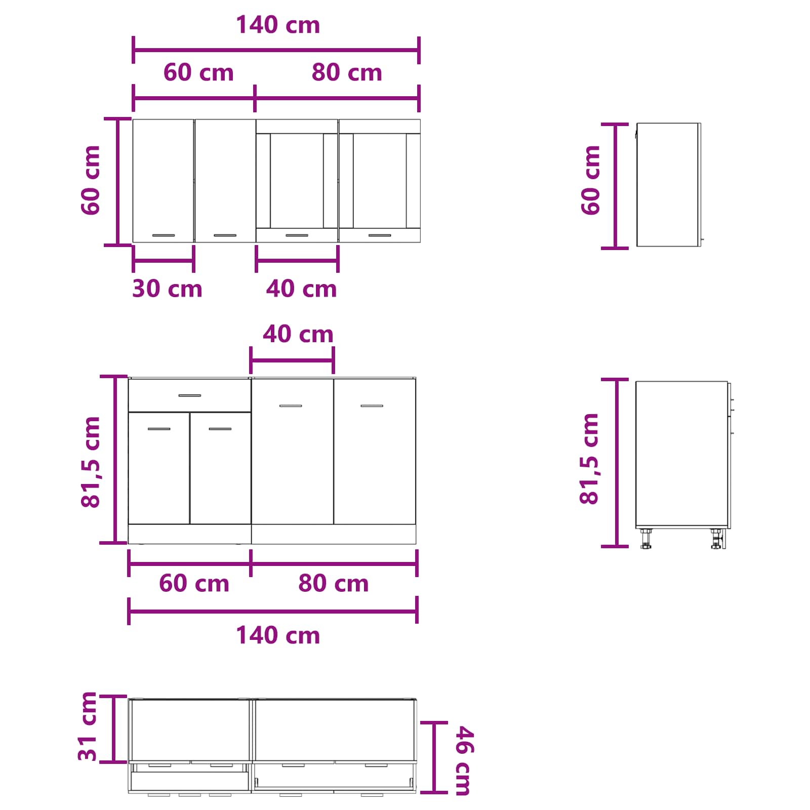 Keuken Eenheid Lyon 4 pcs Betongrijs Bewerkt hout is nu te koop bij PeponiXL, paradijselijk wonen!