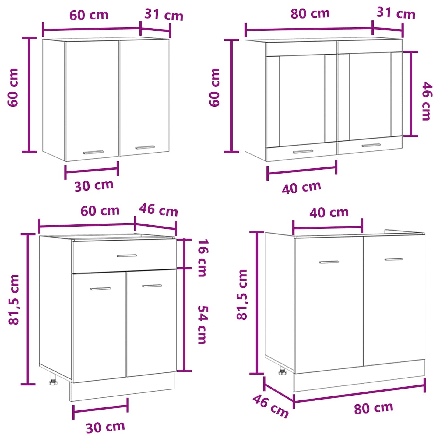 Keuken Eenheid Lyon 4 pcs Betongrijs Bewerkt hout is nu te koop bij PeponiXL, paradijselijk wonen!