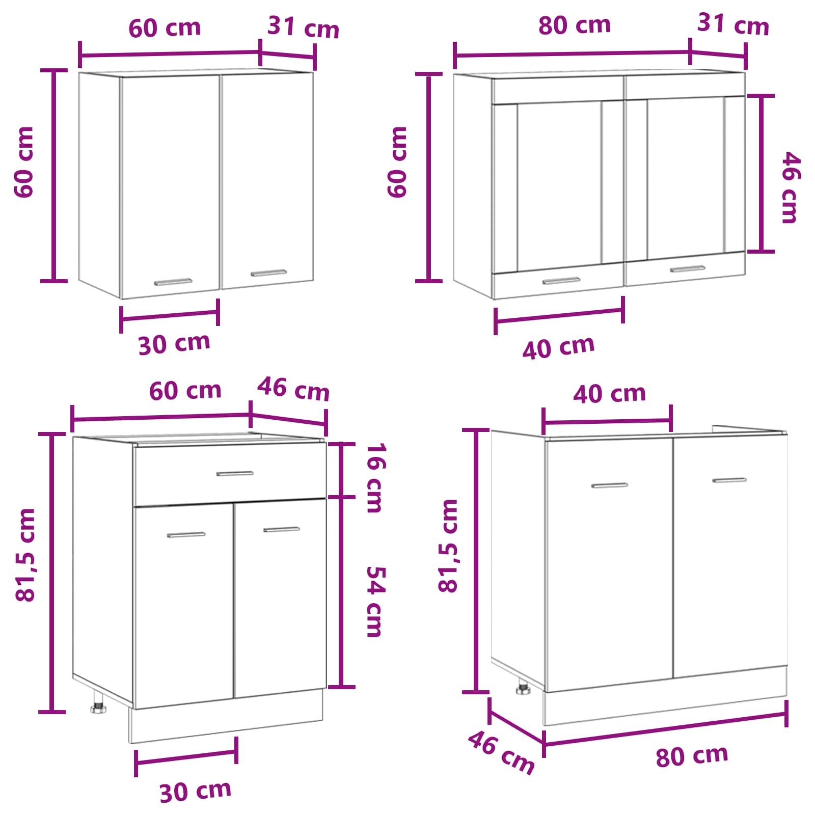 Keuken Eenheid Lyon 4 pcs Betongrijs Bewerkt hout is nu te koop bij PeponiXL, paradijselijk wonen!